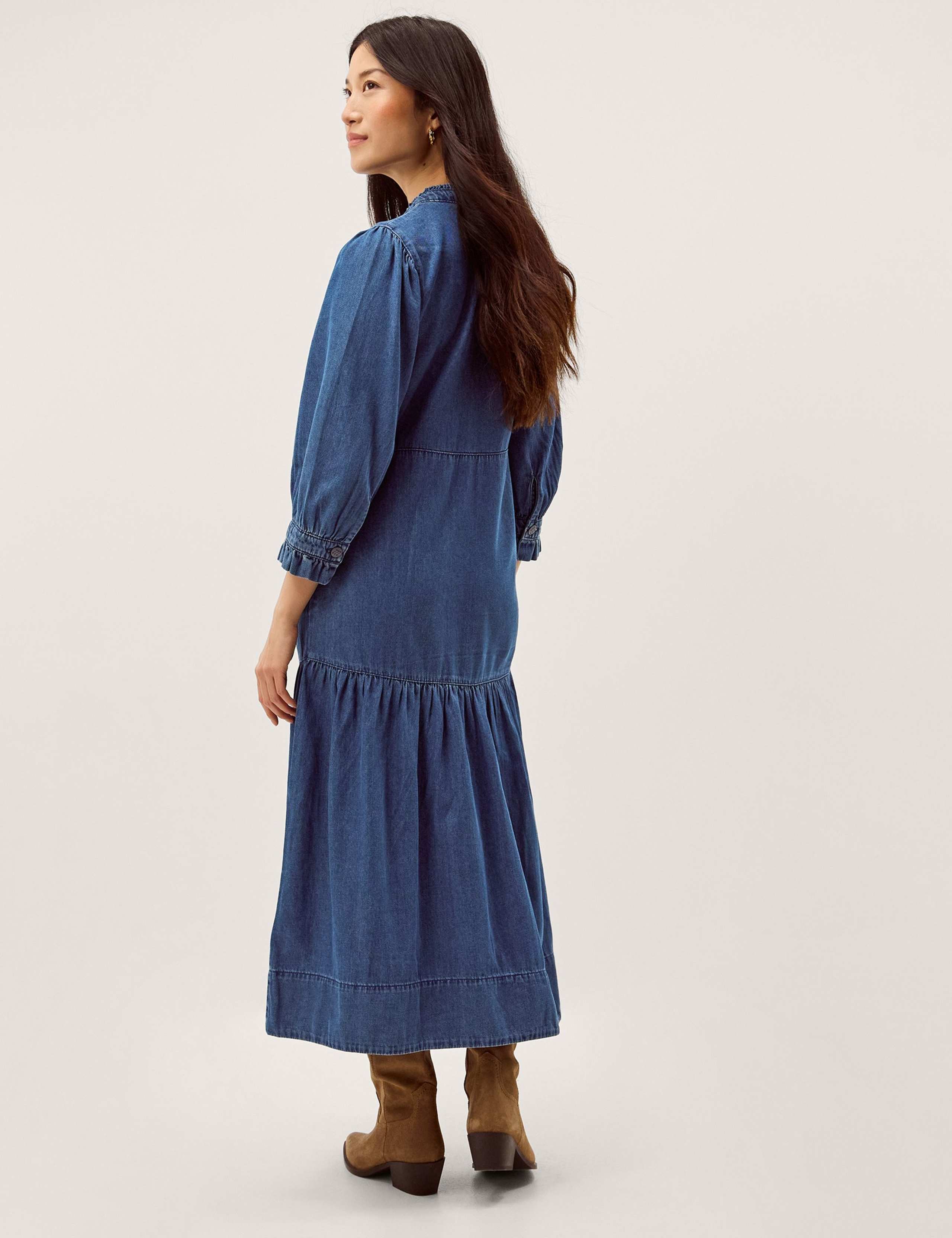 Denim Embroidered Midi Tiered Dress 3 of 4