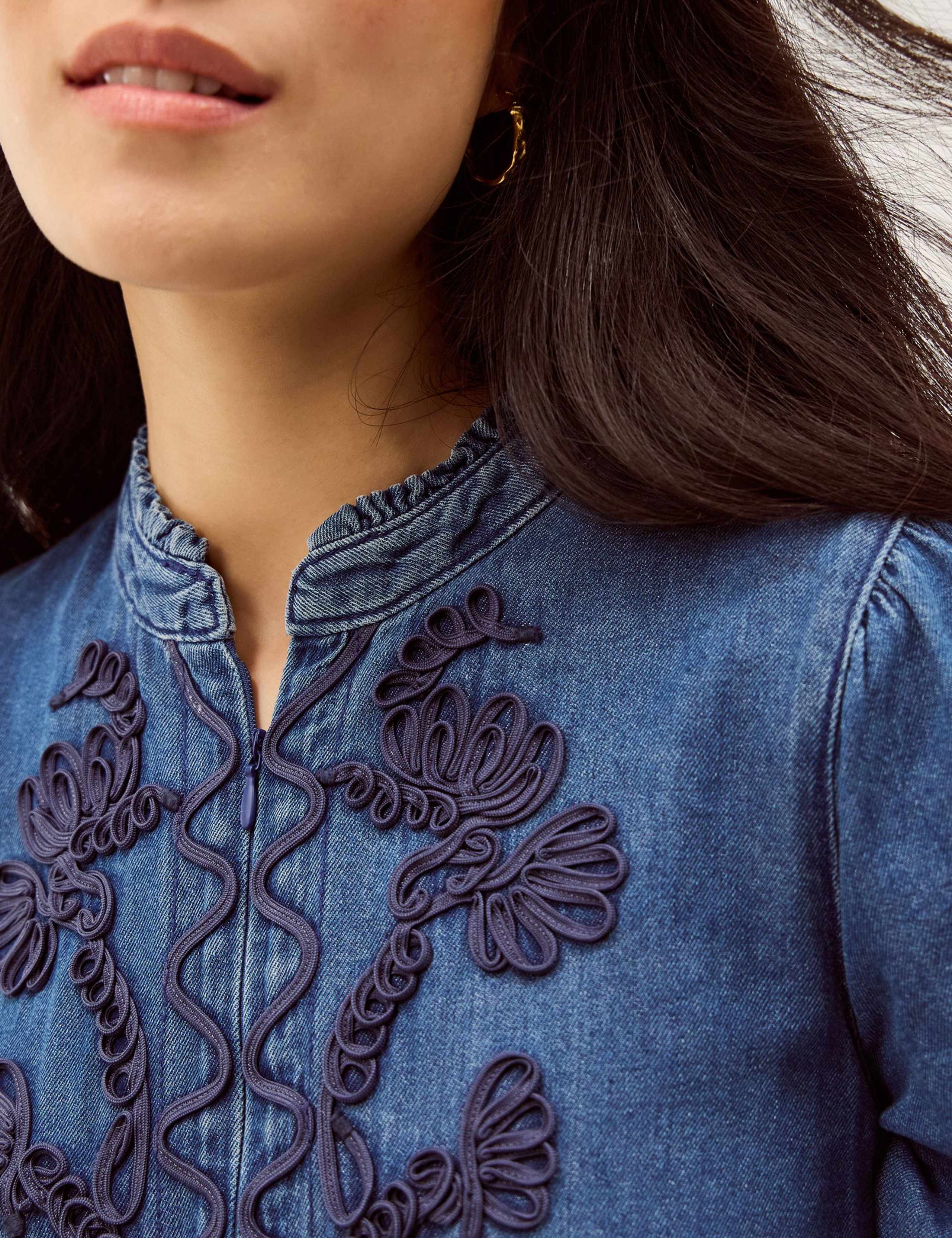 Denim Embroidered Midi Tiered Dress 4 of 4