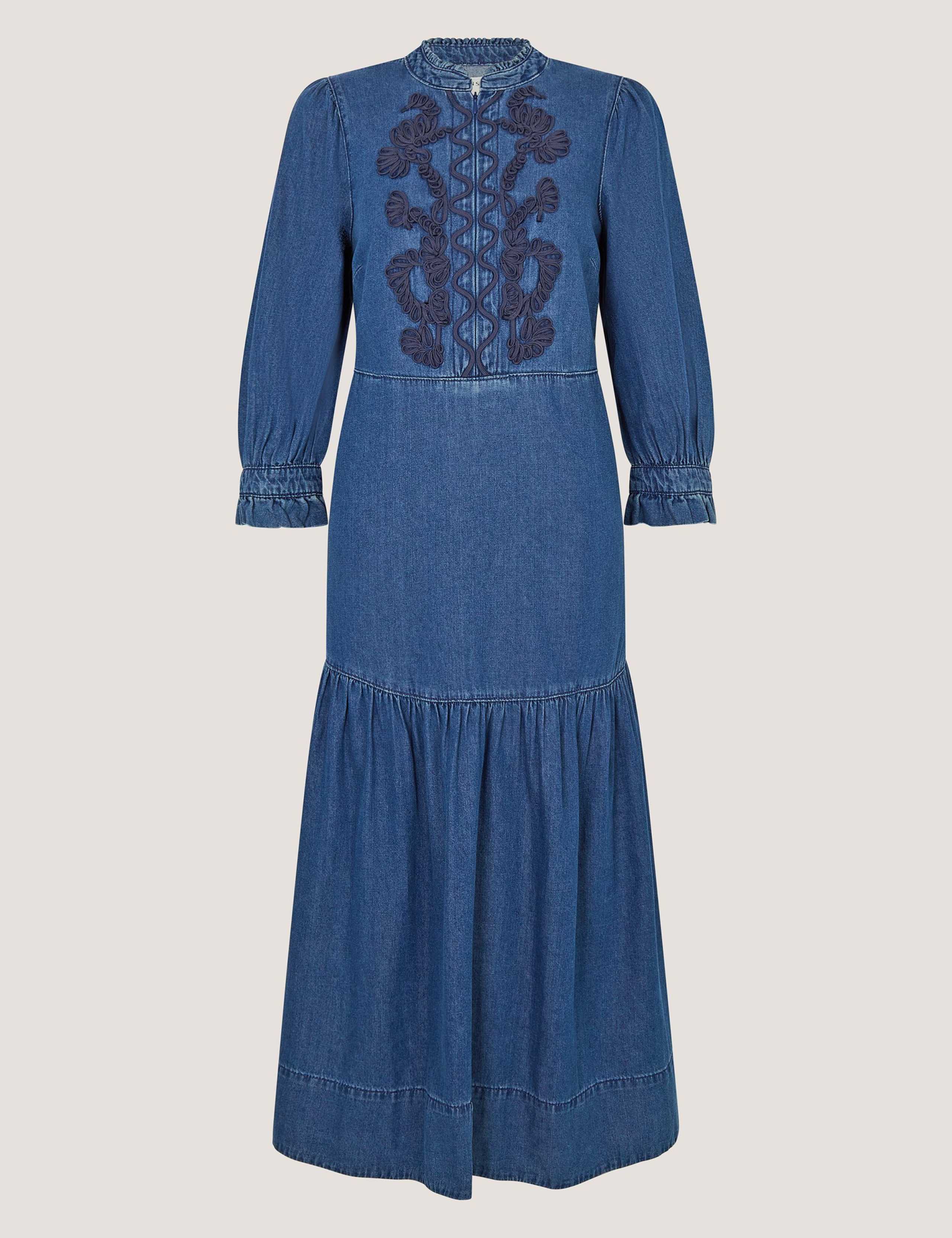 Denim Embroidered Midi Tiered Dress 2 of 4
