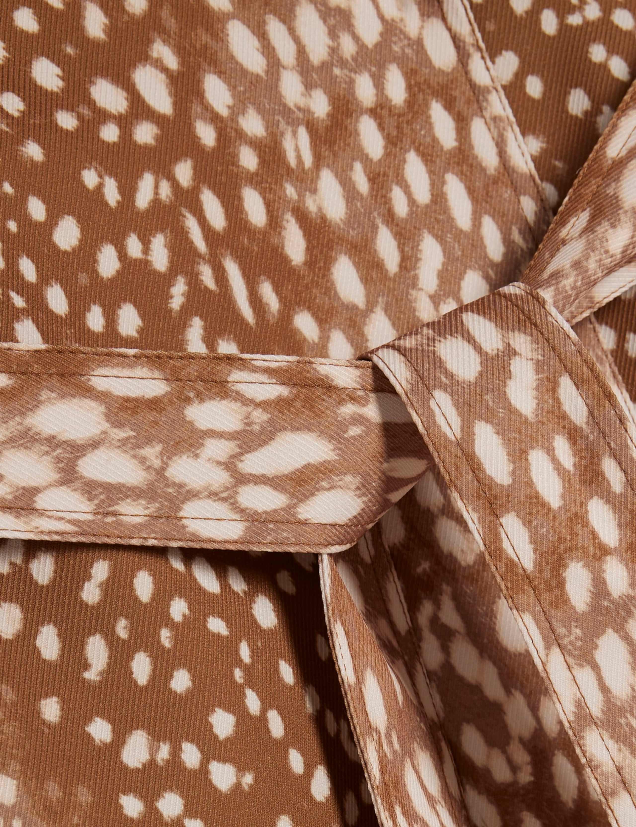 Deer Print Belted Waisted Collared Coat 2 of 5