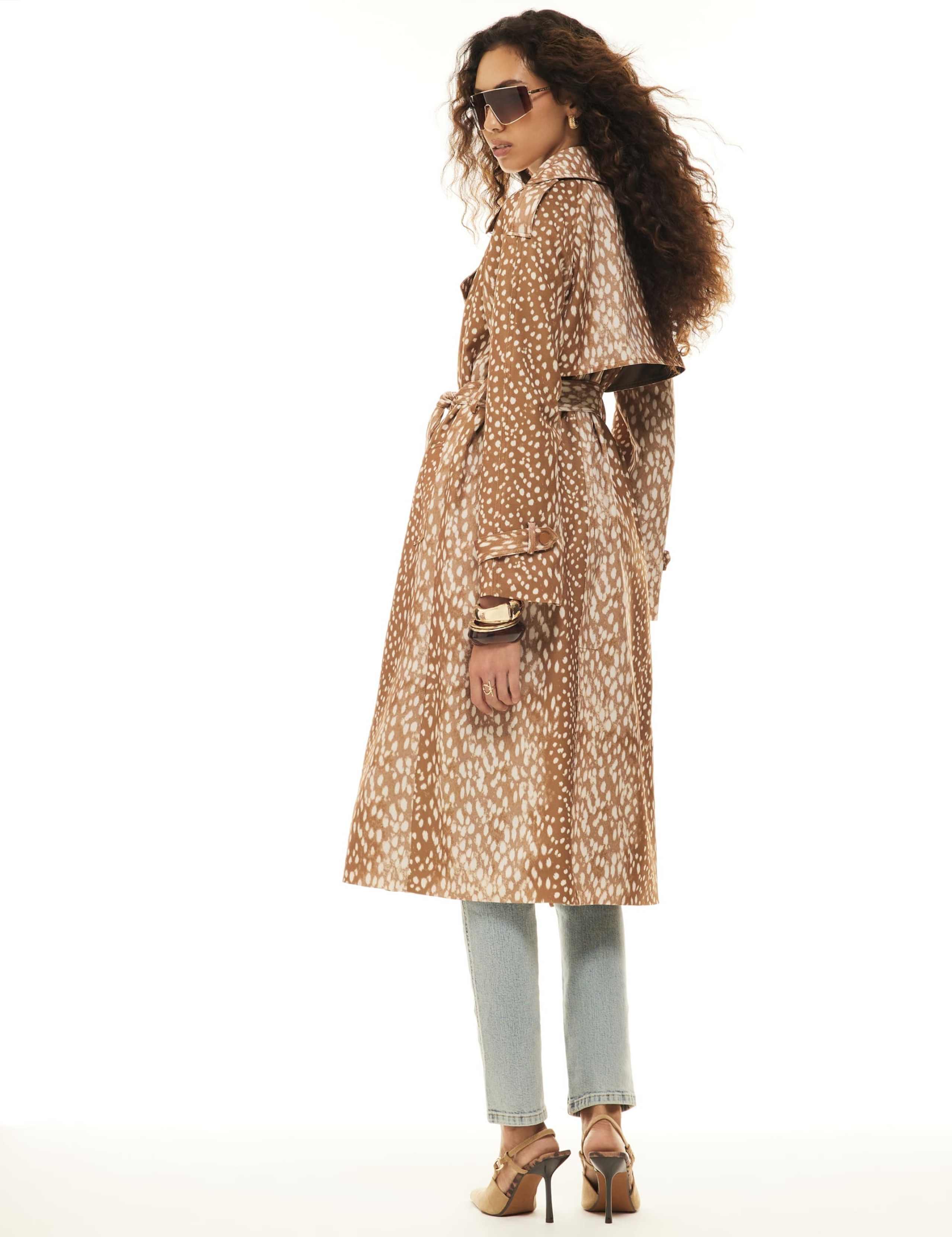 Deer Print Belted Waisted Collared Coat 3 of 5
