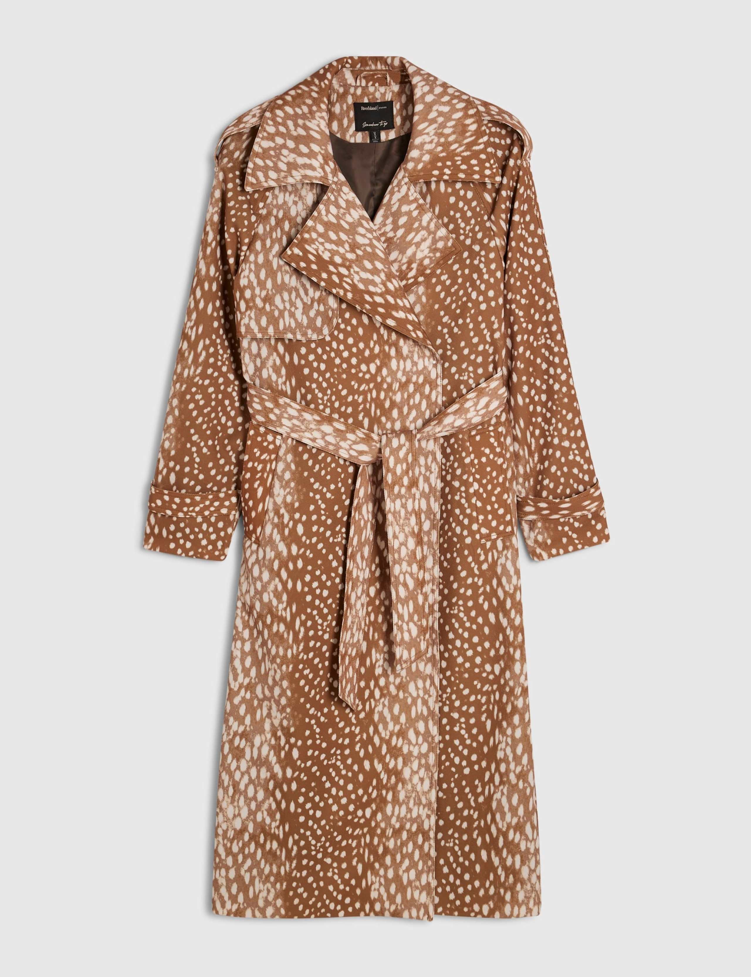 Deer Print Belted Waisted Collared Coat 4 of 5