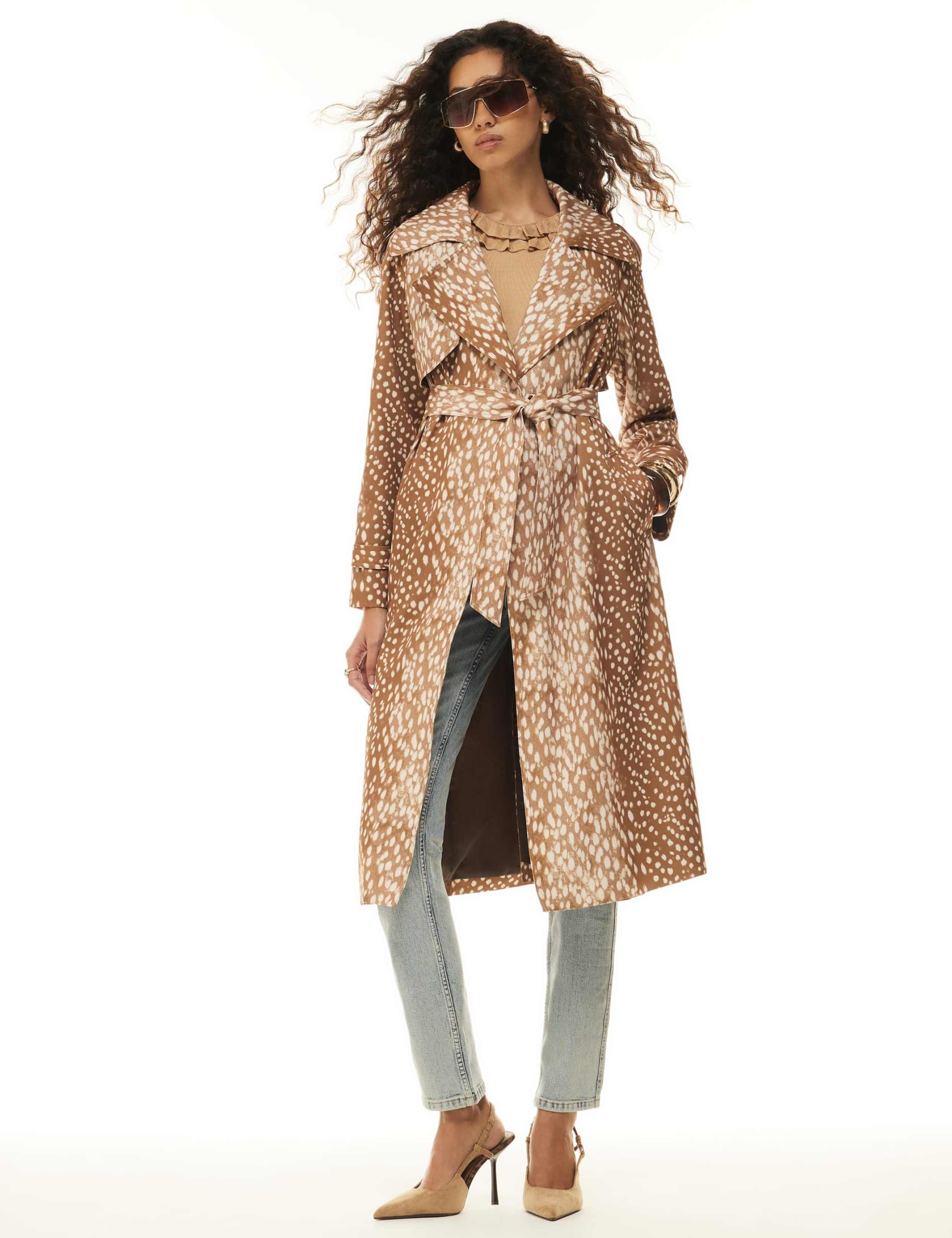 Deer Print Belted Waisted Collared Coat 5 of 5