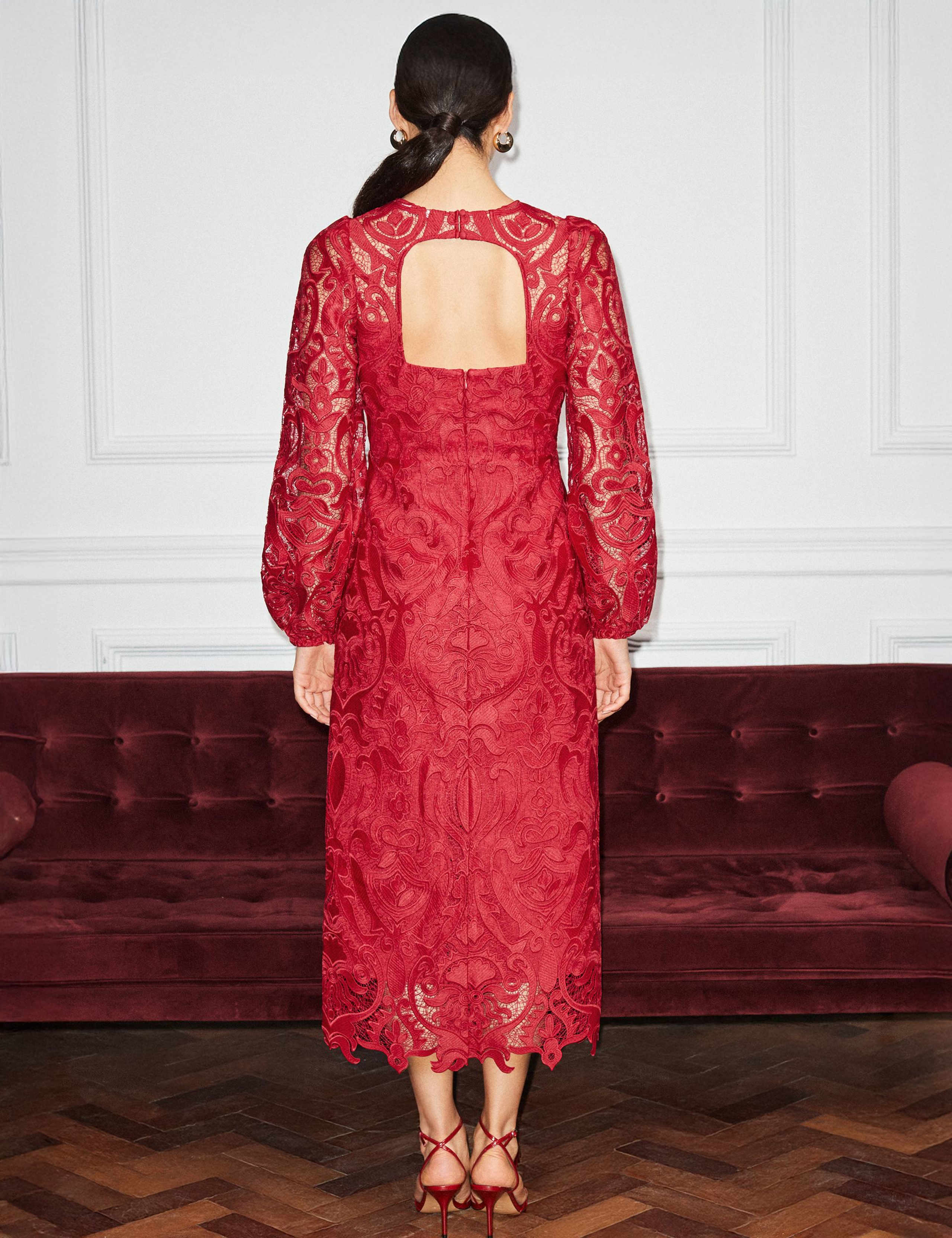 Lace Open Back Midi Column Dress 3 of 6