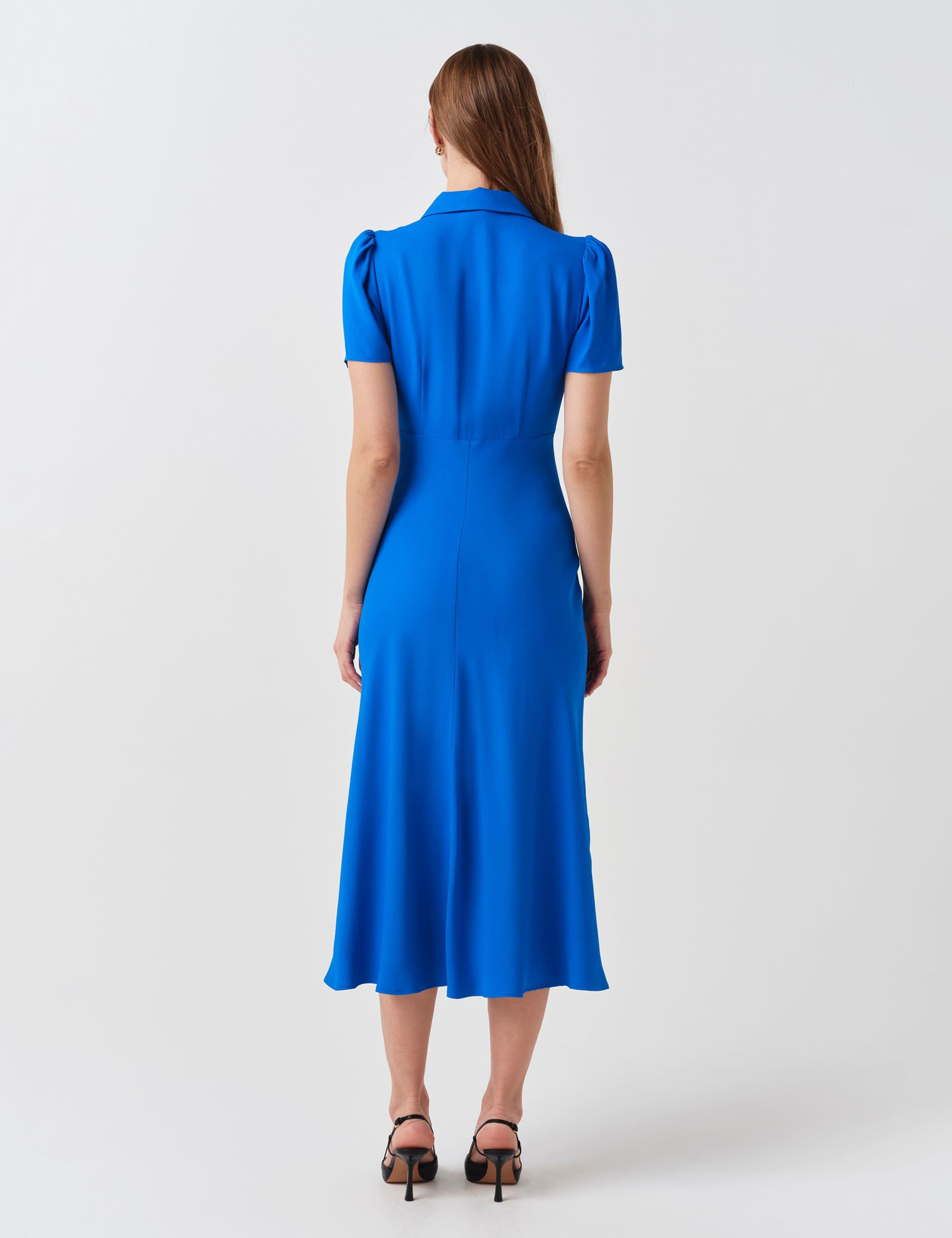 Crepe Collared Puff Sleeve Midi Shirt Dress 3 of 6