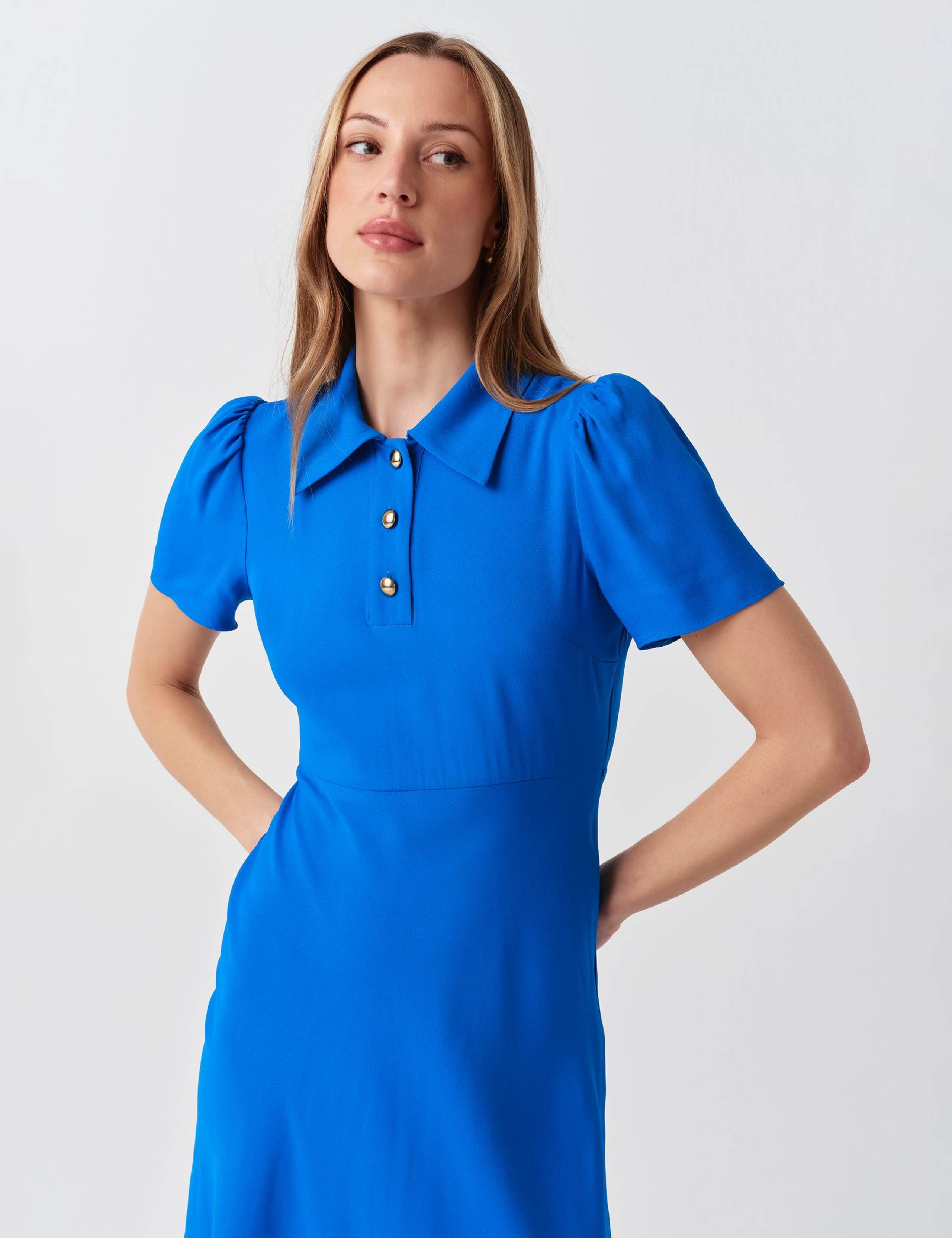 Crepe Collared Puff Sleeve Midi Shirt Dress 4 of 6