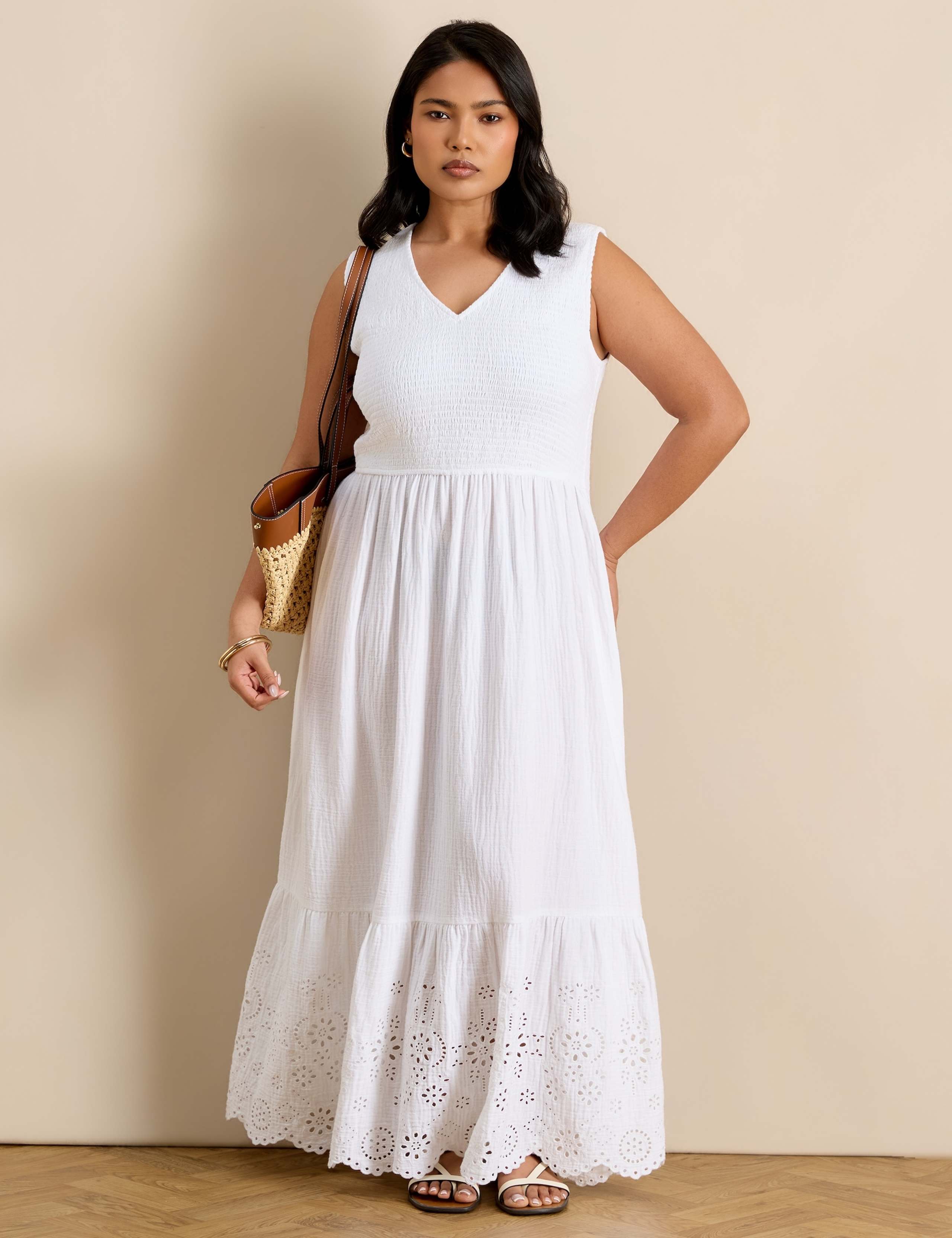 Pure Cotton Broderie Midaxi Waisted Dress 3 of 6