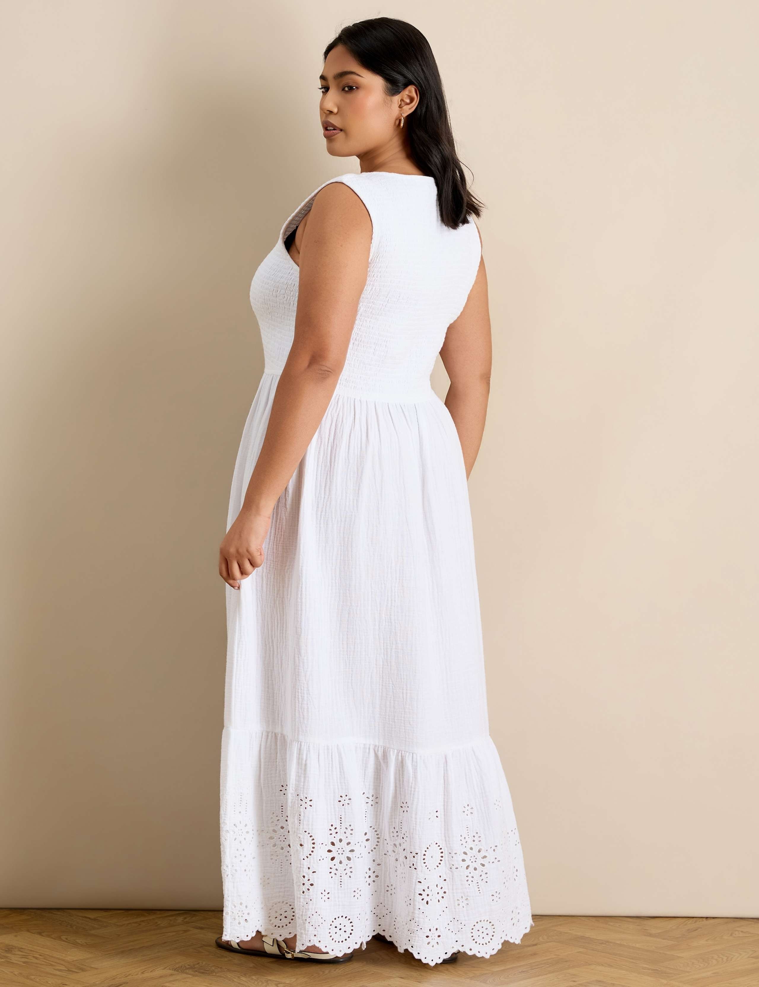 Pure Cotton Broderie Midaxi Waisted Dress 4 of 6