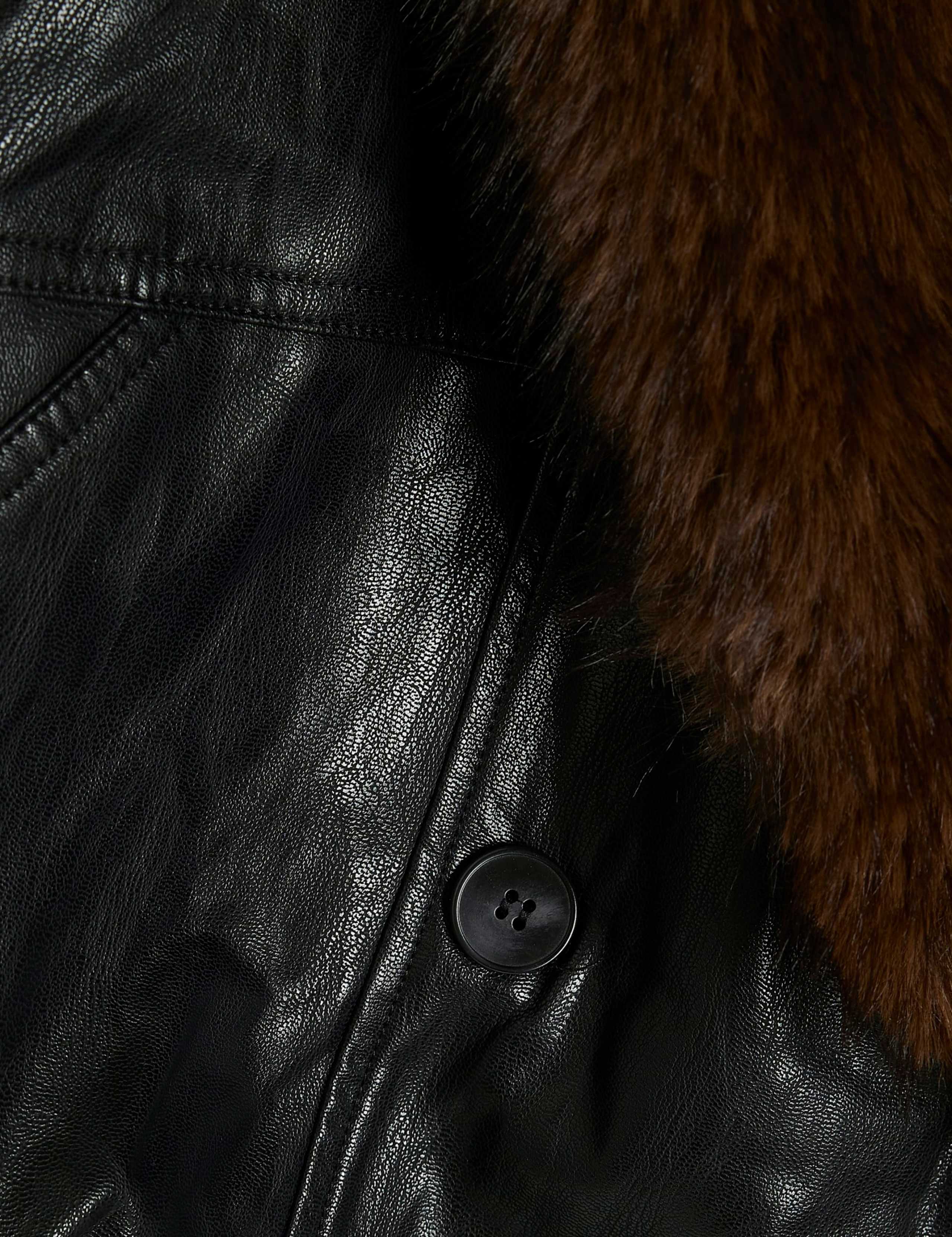 Faux Leather Faux Fur Collar Aviator Jacket 3 of 6