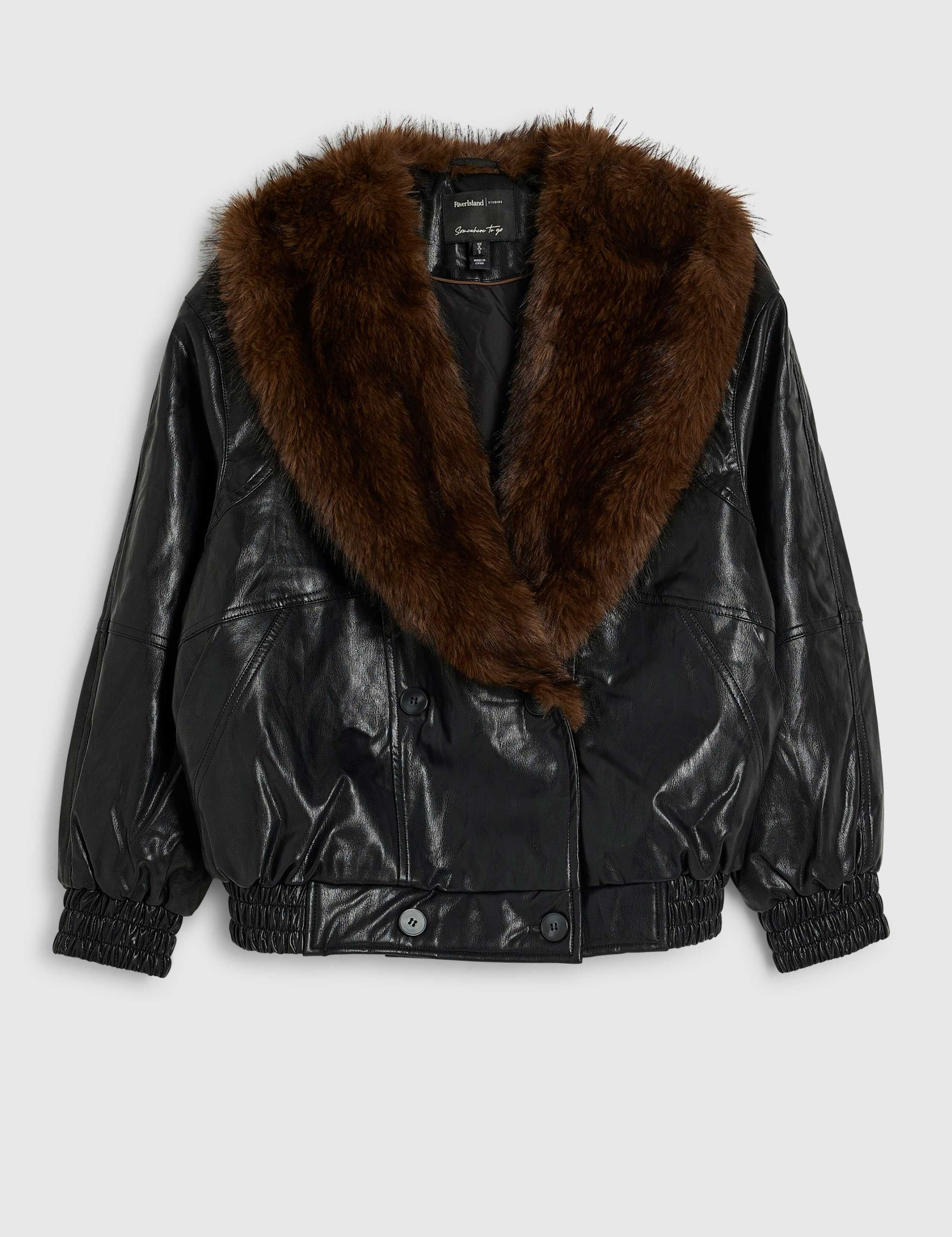 Faux Leather Faux Fur Collar Aviator Jacket 4 of 6