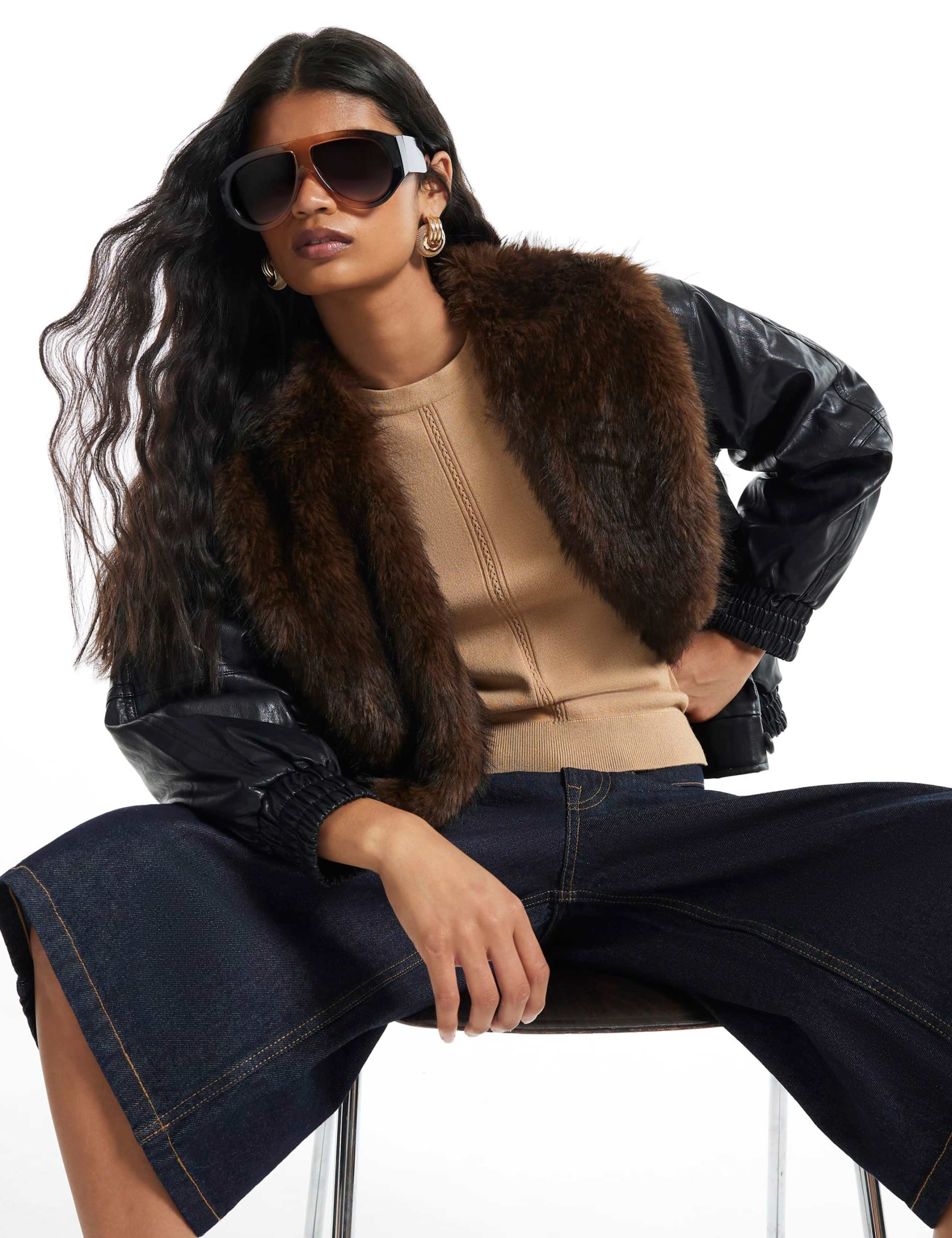 Faux Leather Faux Fur Collar Aviator Jacket 5 of 6