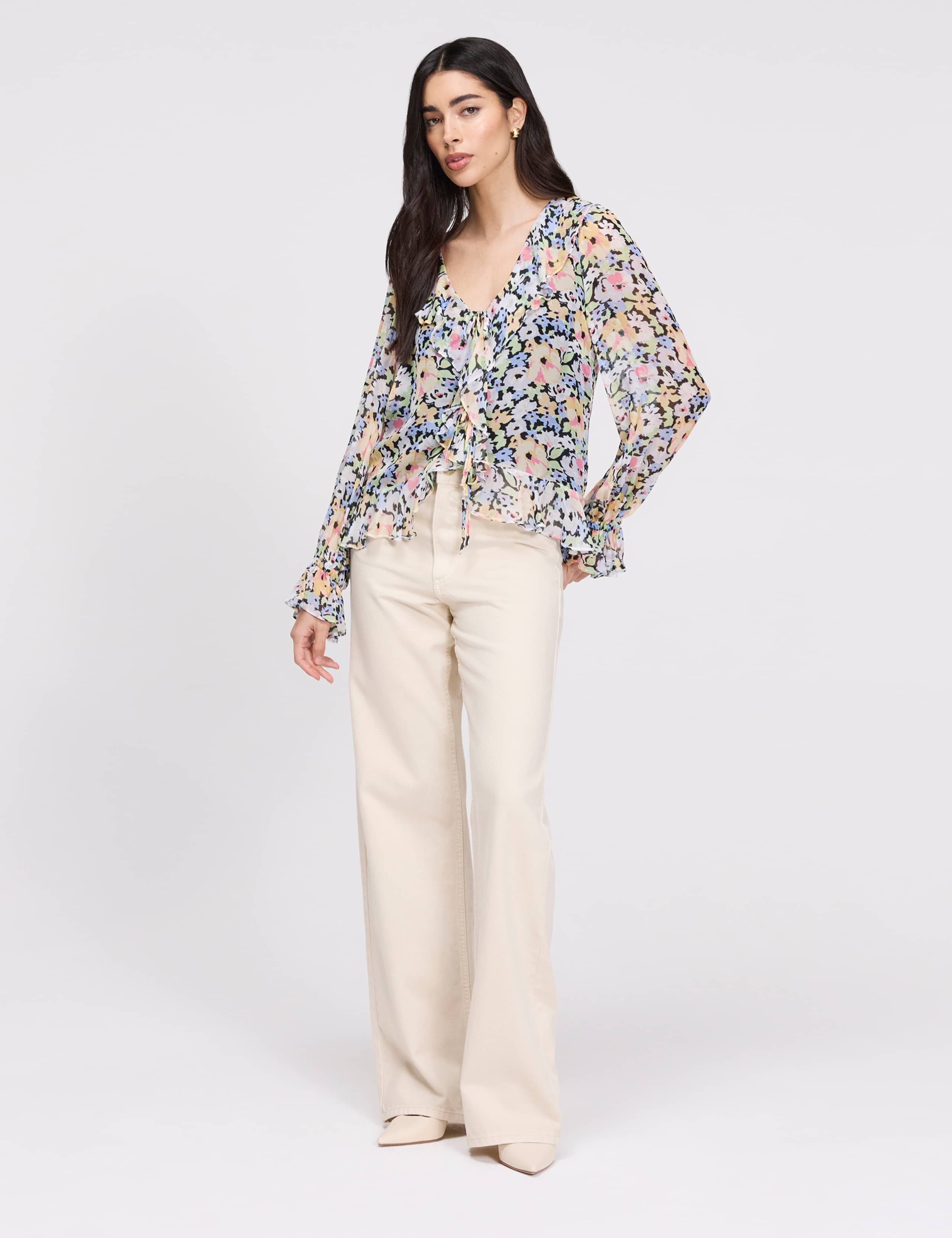 Floral V- Neck Ruffle Blouse 2 of 8