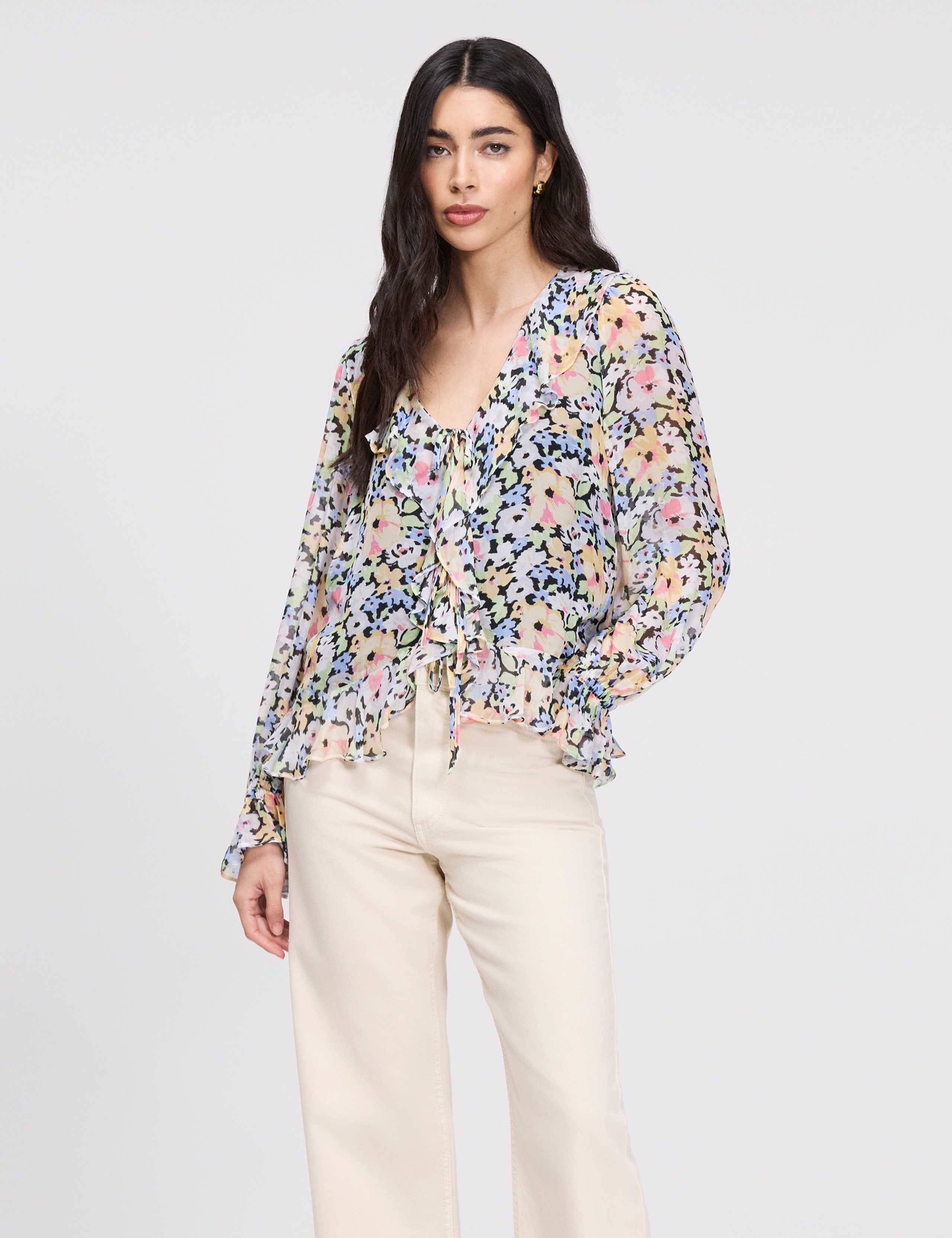 Floral V- Neck Ruffle Blouse 4 of 8
