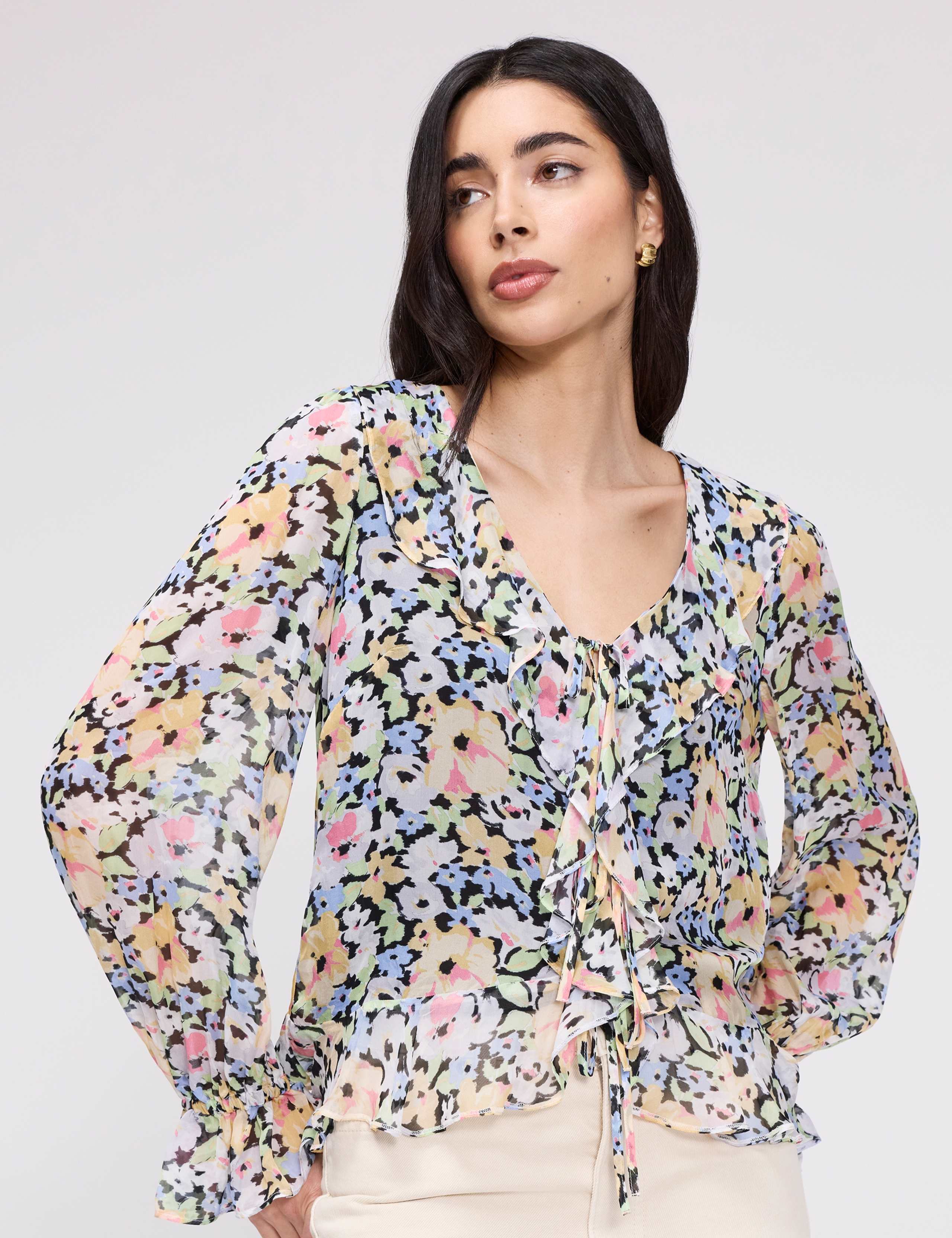 Floral V- Neck Ruffle Blouse 6 of 8