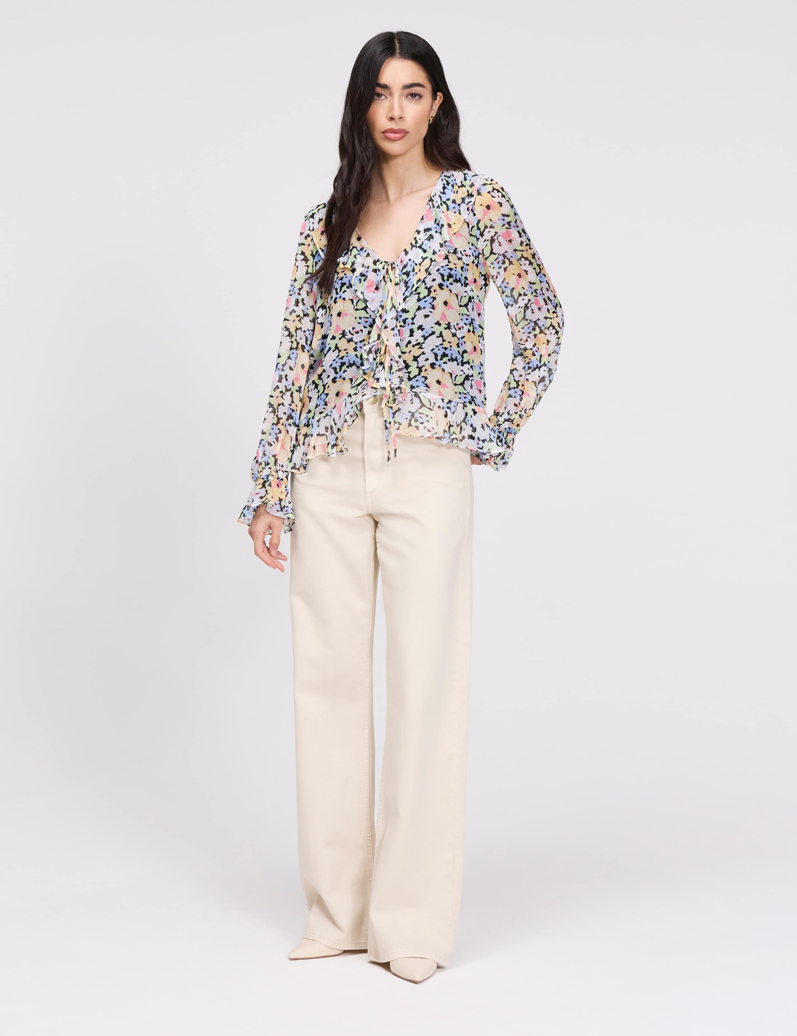 Floral V- Neck Ruffle Blouse 7 of 8