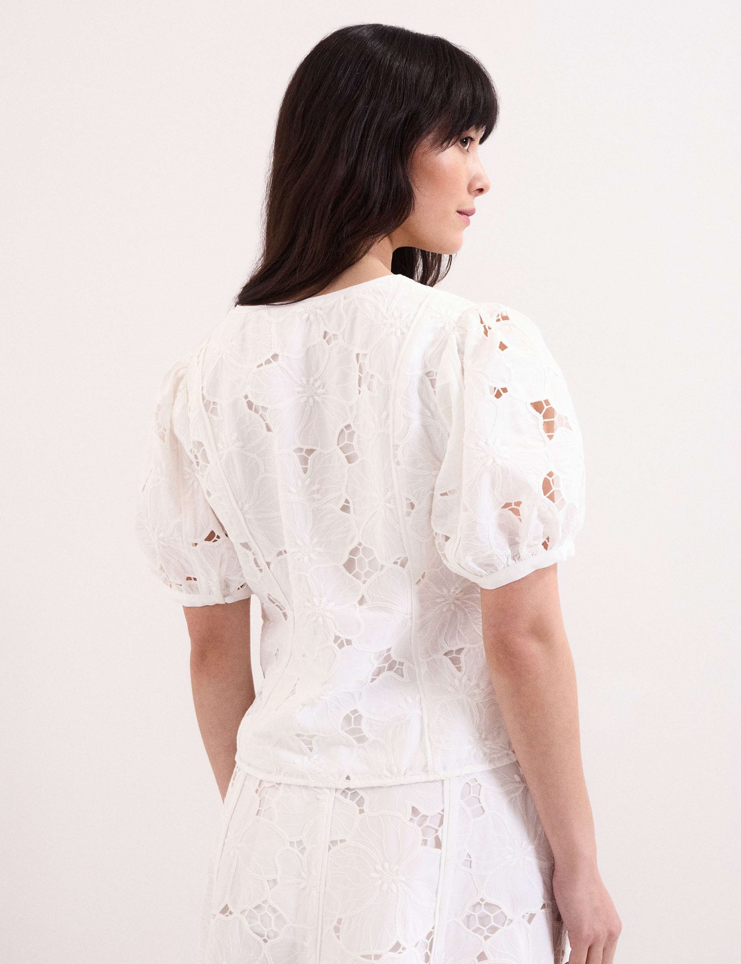 Floral Lace V-Neck Puff Sleeve Blouse 6 of 6