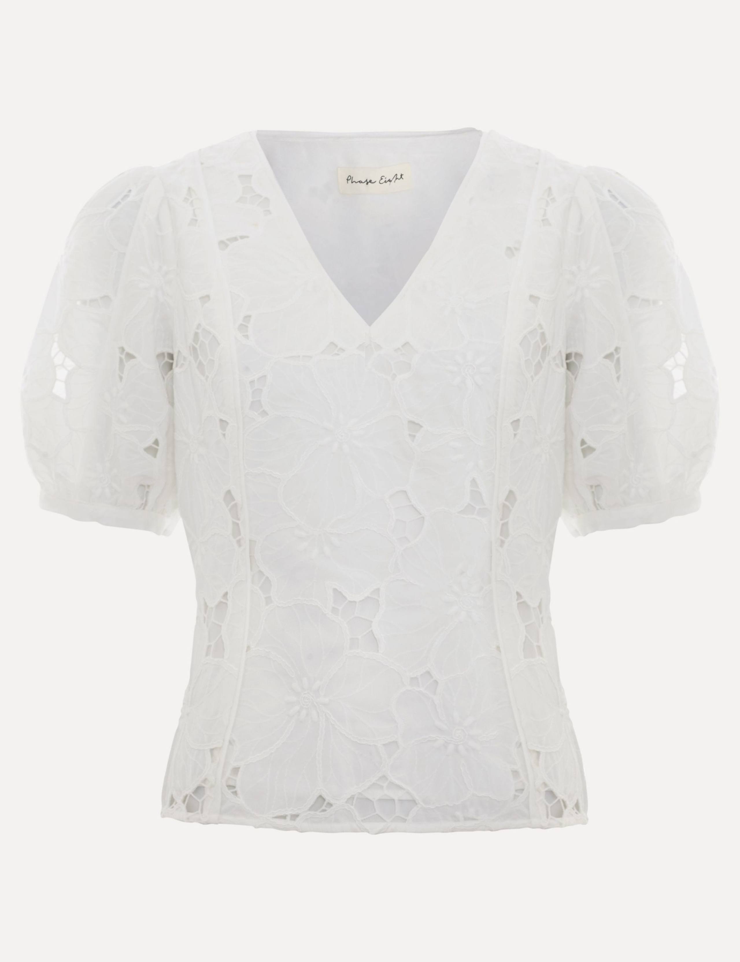Floral Lace V-Neck Puff Sleeve Blouse 2 of 6
