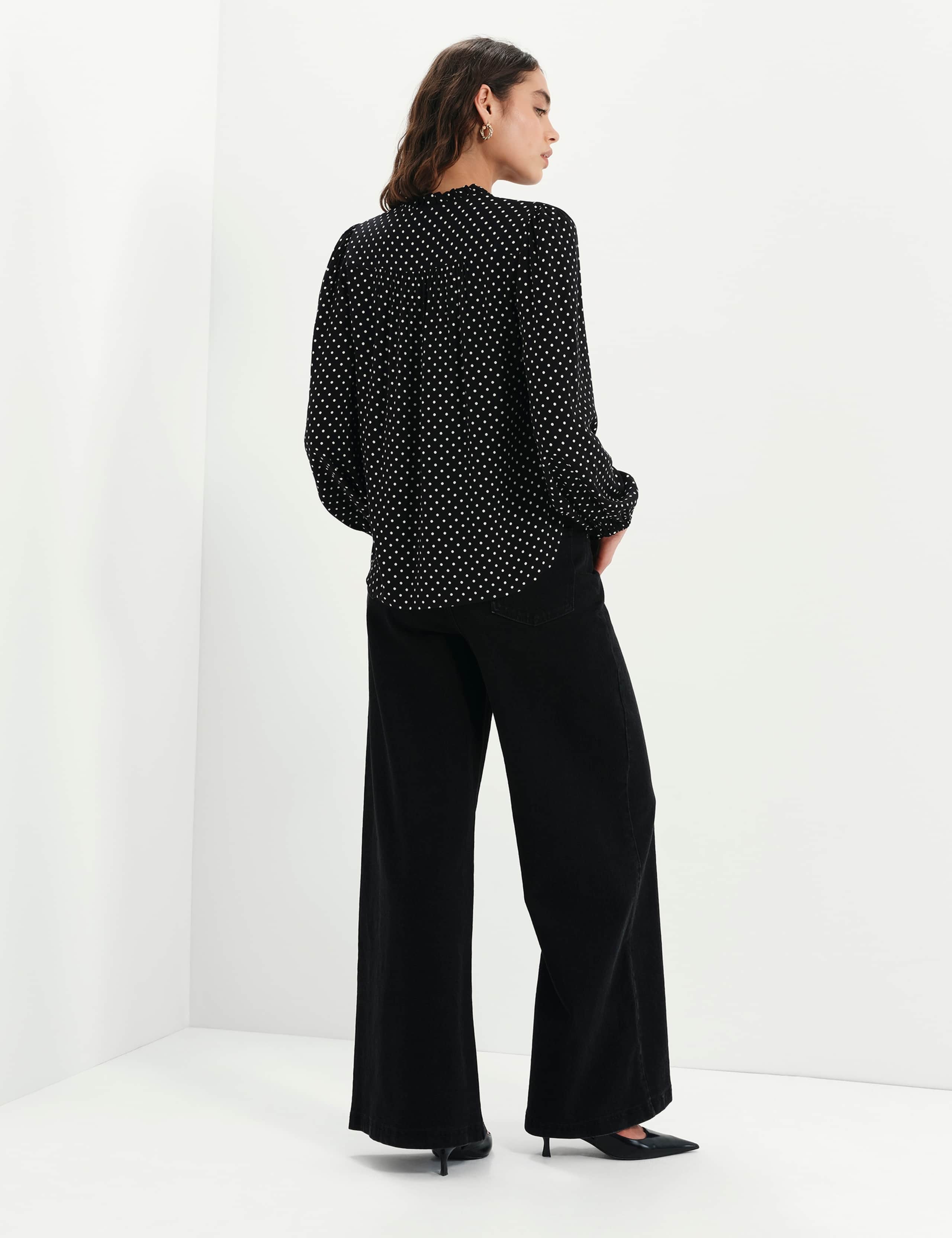 Polka Dot Shirred Tie Neck Blouse 7 of 7