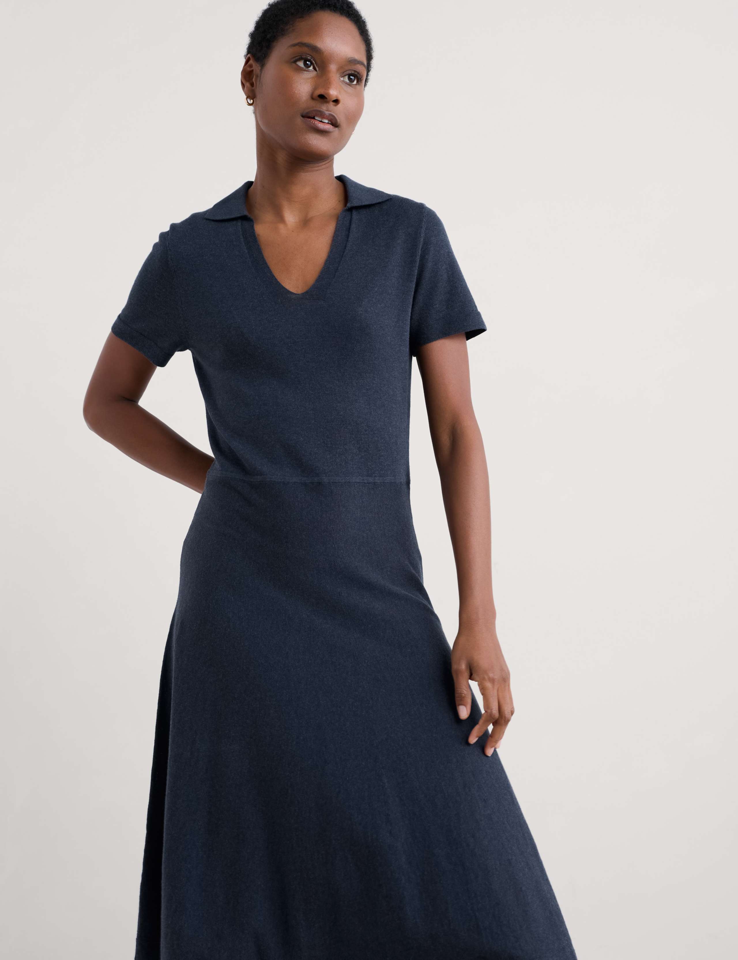 Pure Cotton V-Neck Knee Length T-Shirt Dress 4 of 5