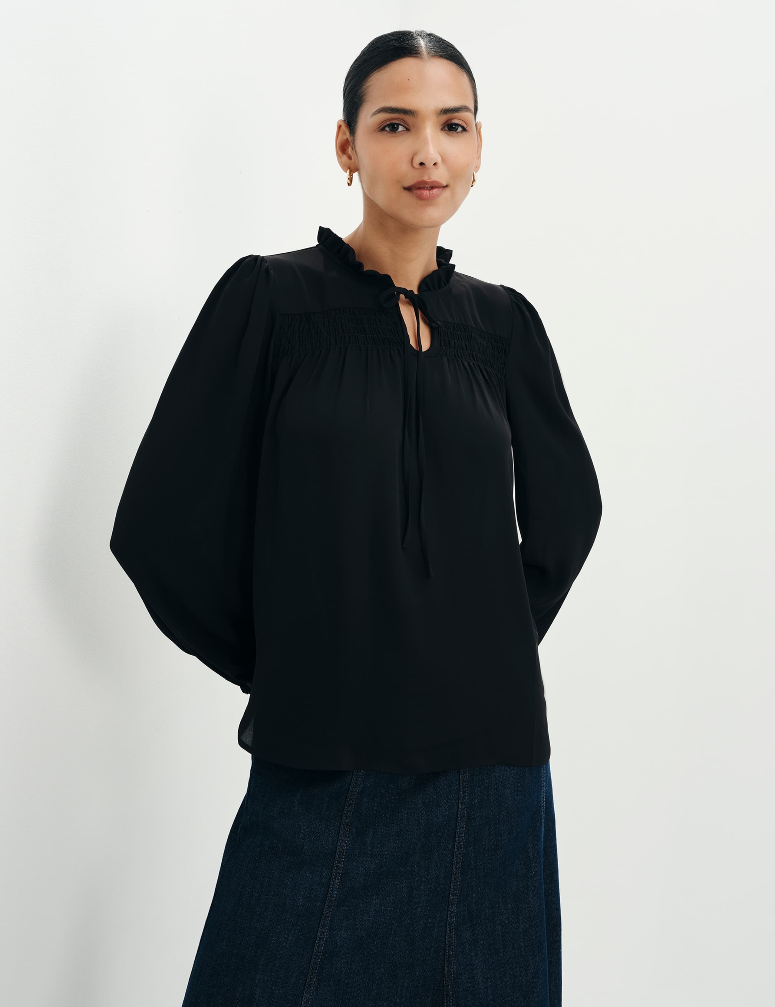 Shirred Tie Neck Blouse 1 of 11