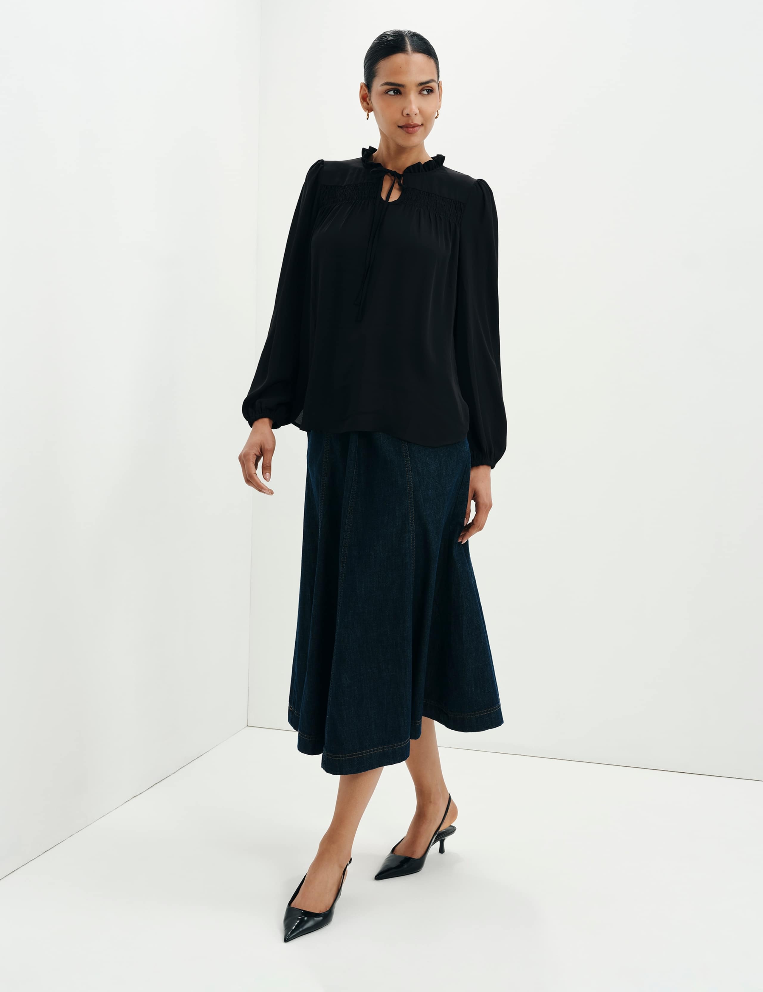 Shirred Tie Neck Blouse 2 of 11