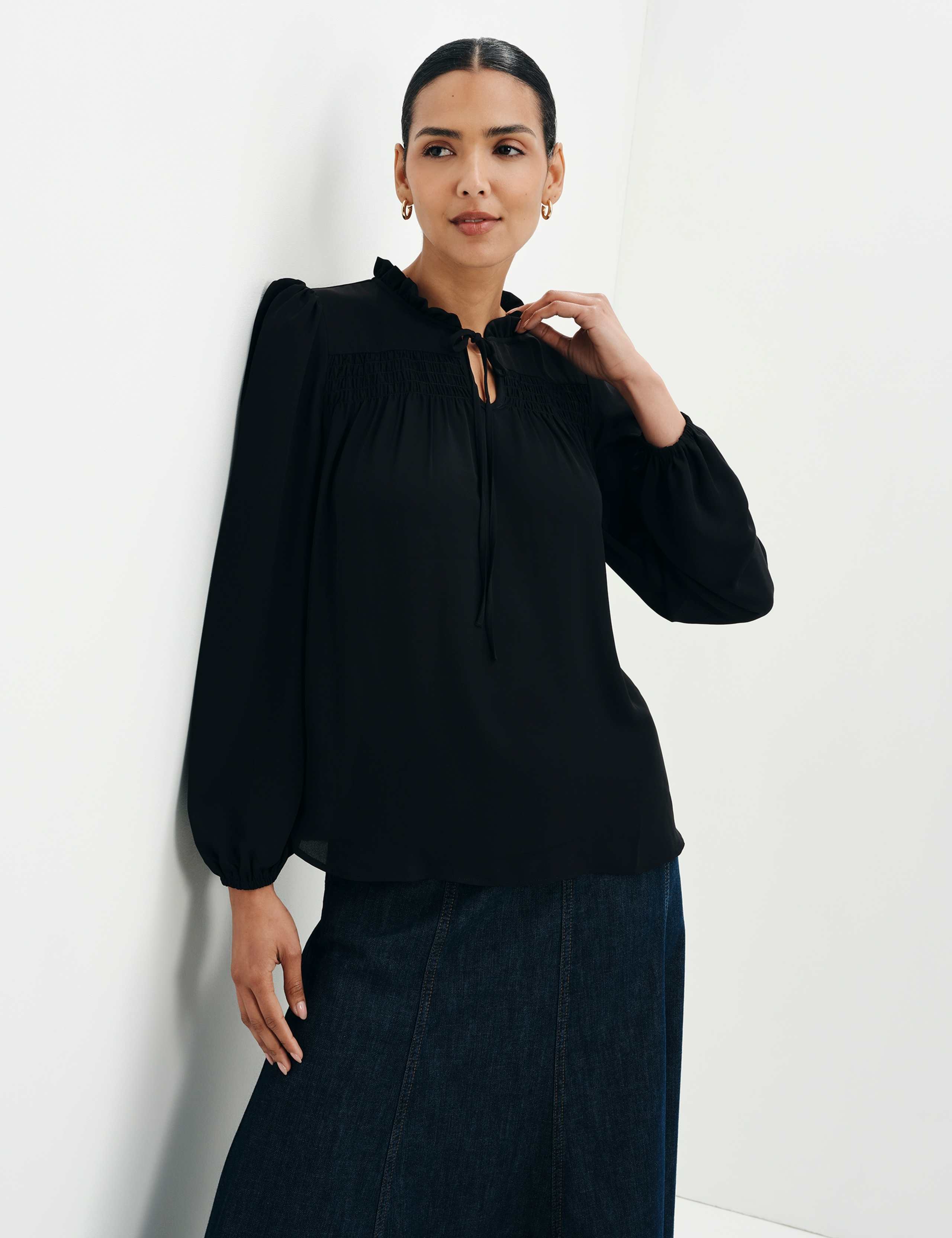 Shirred Tie Neck Blouse 6 of 11