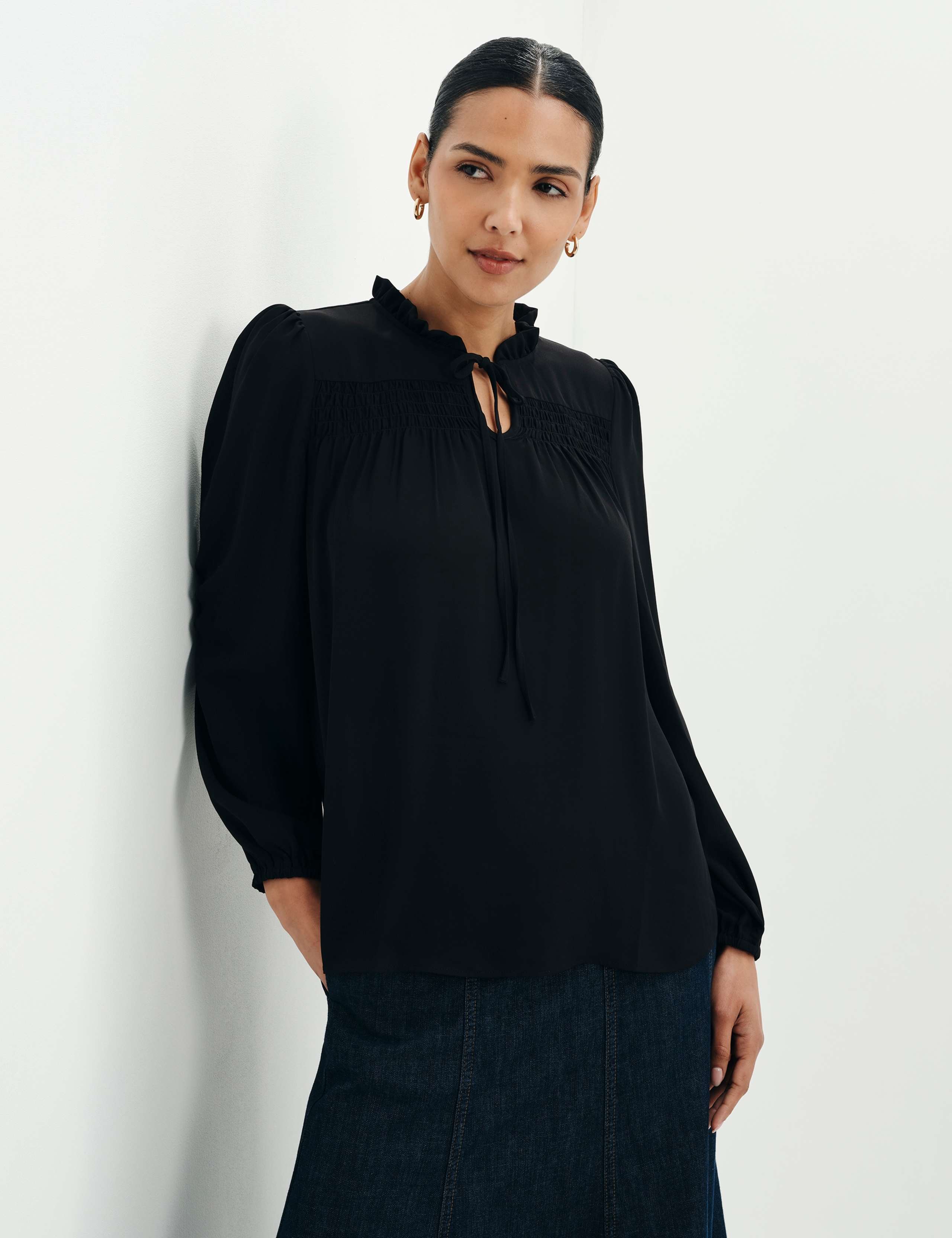 Shirred Tie Neck Blouse 7 of 11