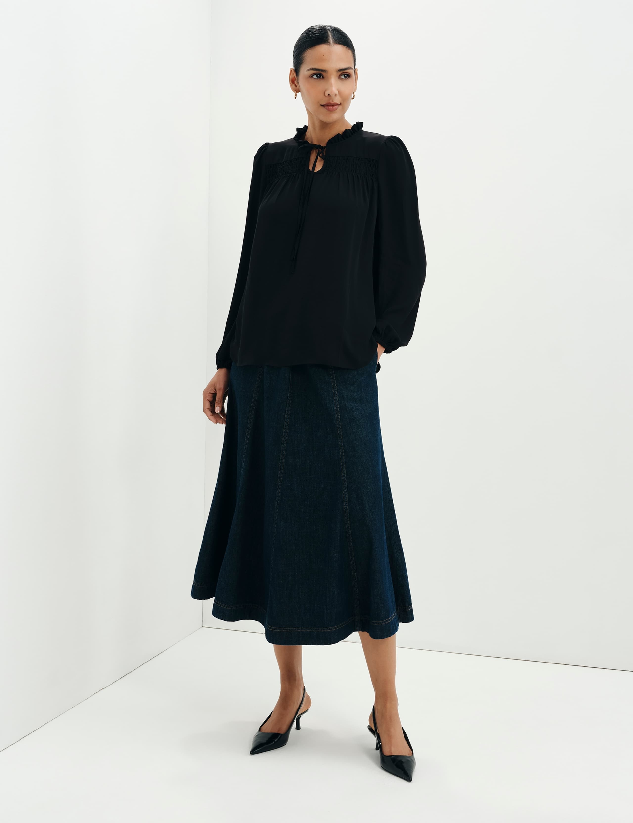 Shirred Tie Neck Blouse 8 of 11