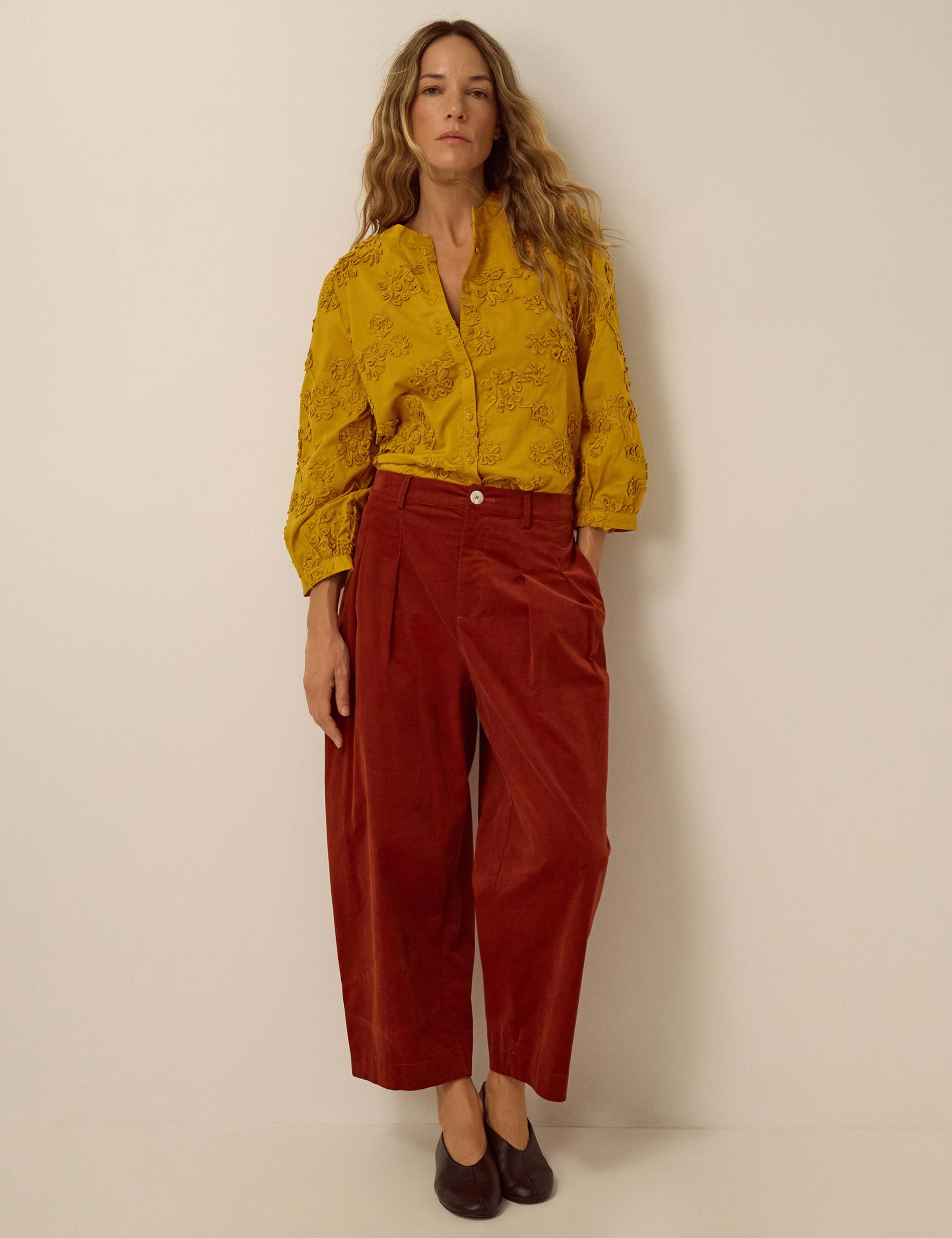 Embroidered Round Neck Cotton Shirt 2 of 4