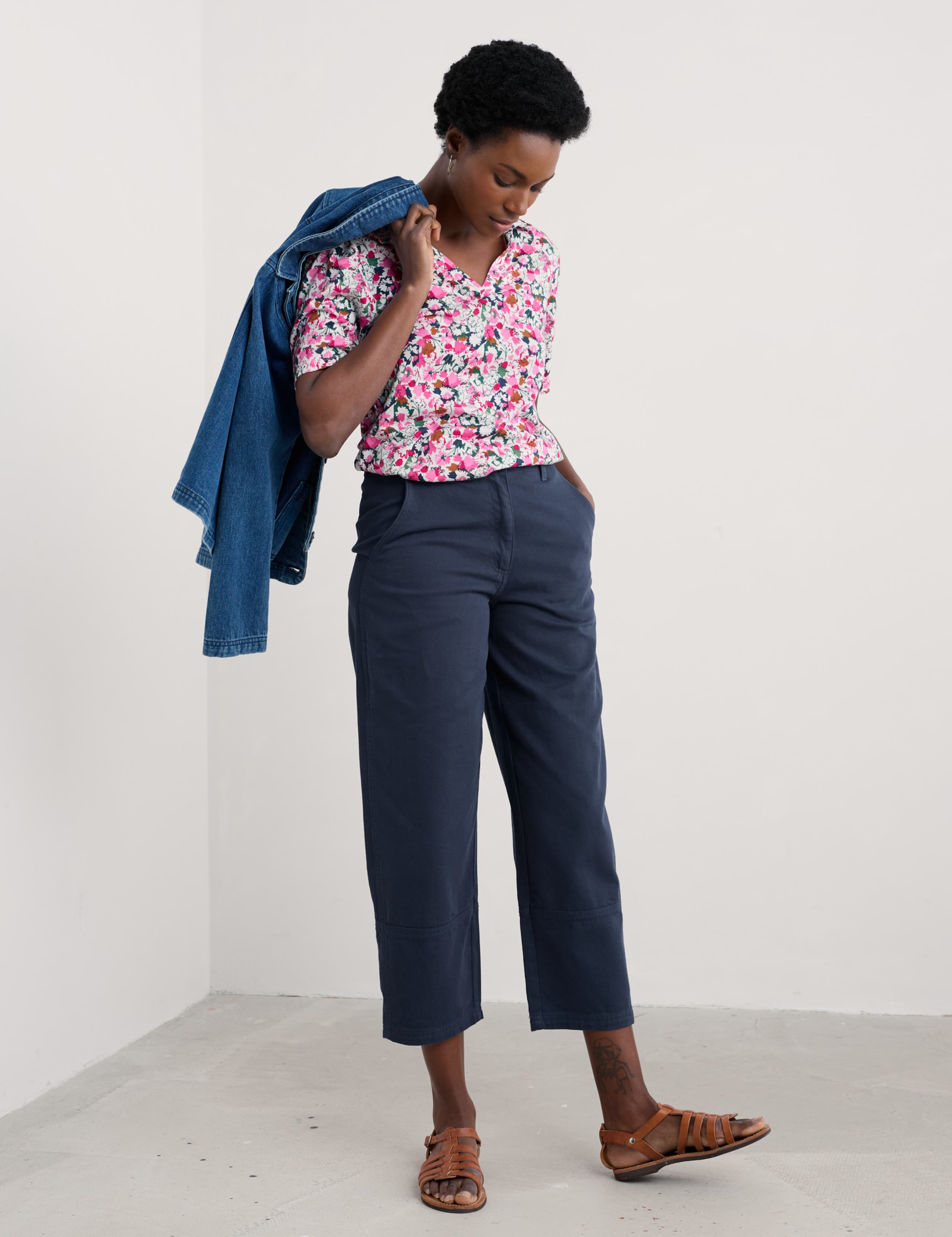 Cotton Modal Floral Relaxed Popover Blouse 3 of 4