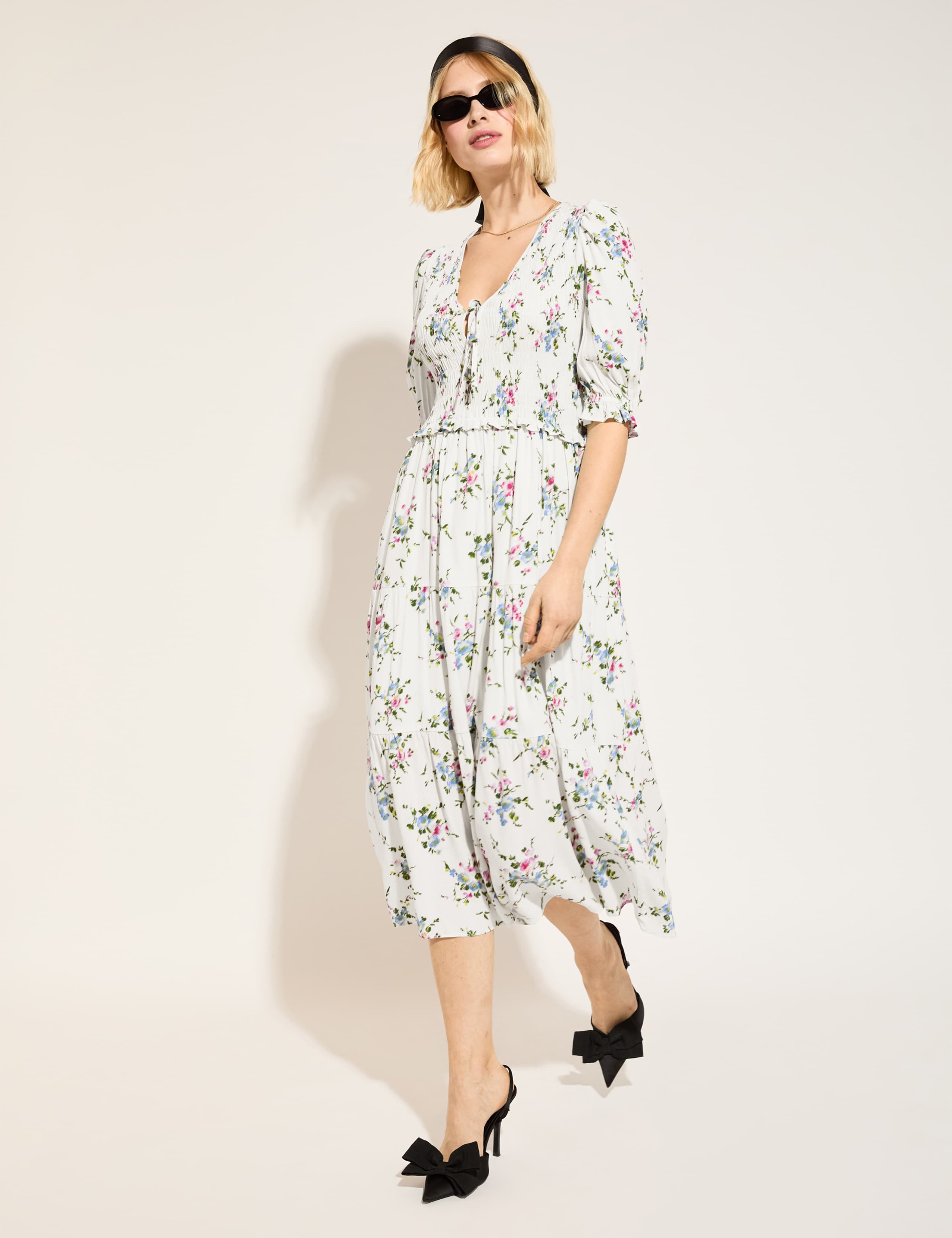 Floral Shirred Midi Smock Dress Bridal 3 of 6