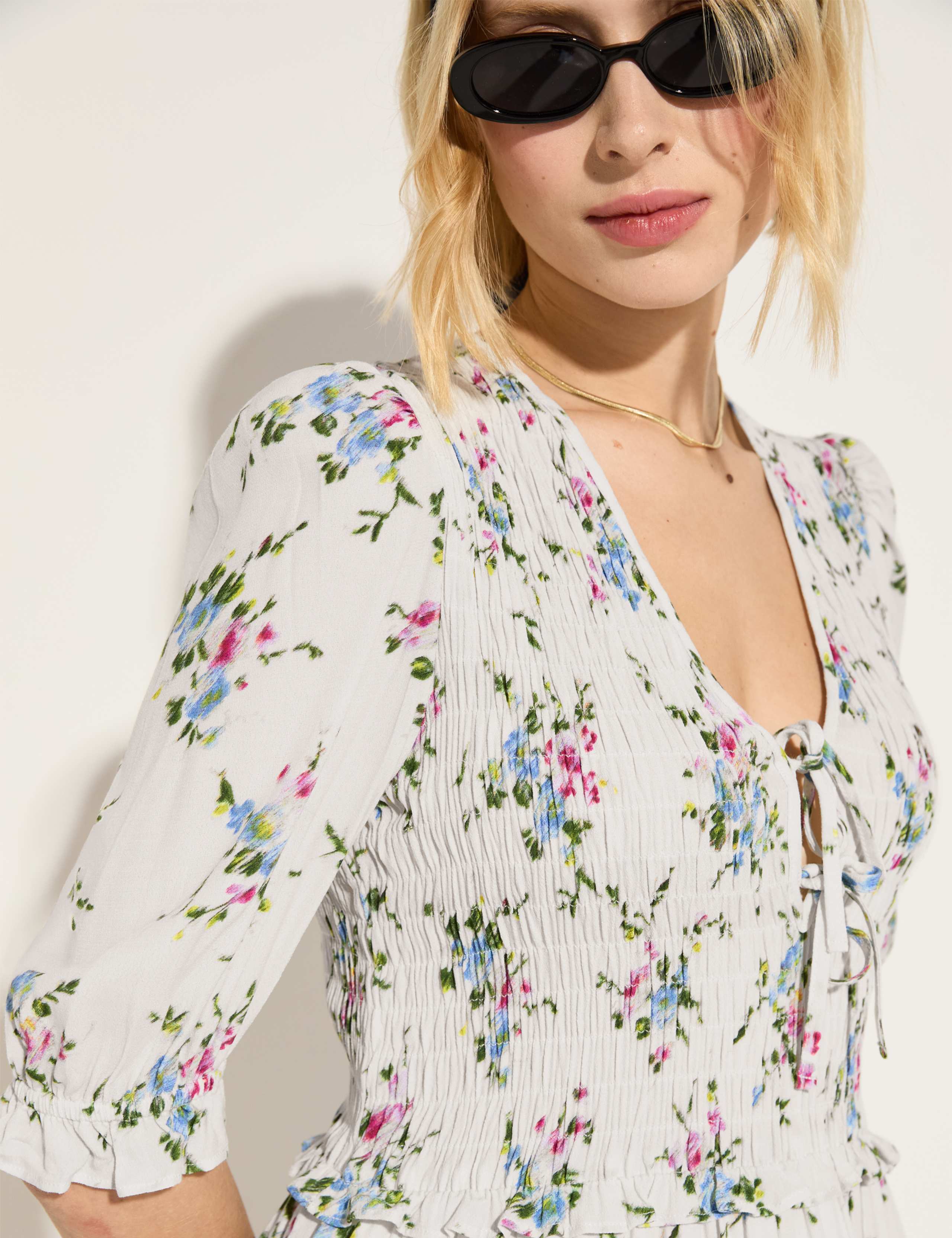 Floral Shirred Midi Smock Dress Bridal 6 of 6