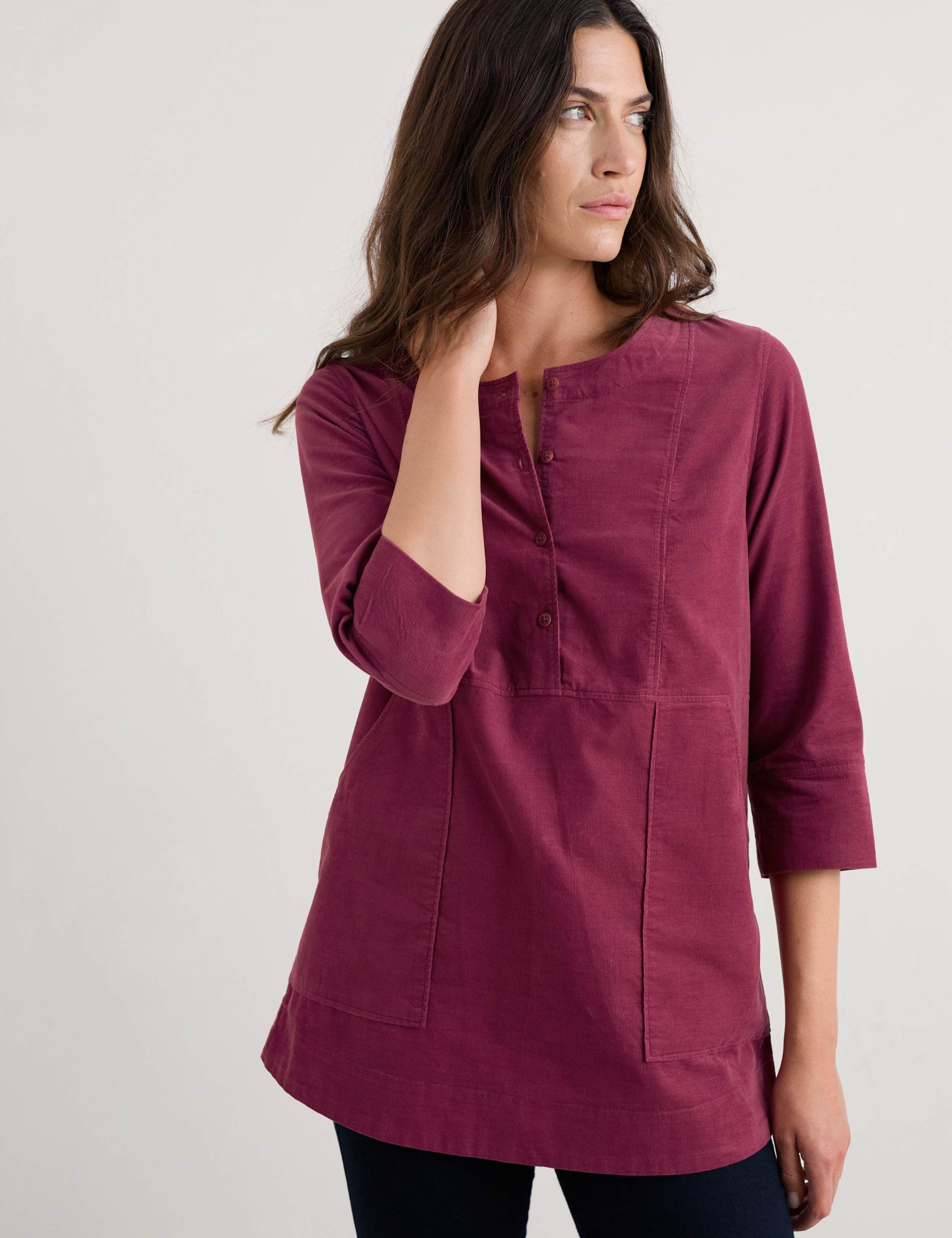 Pure Cotton Round Neck Button Detail Tunic 1 of 5