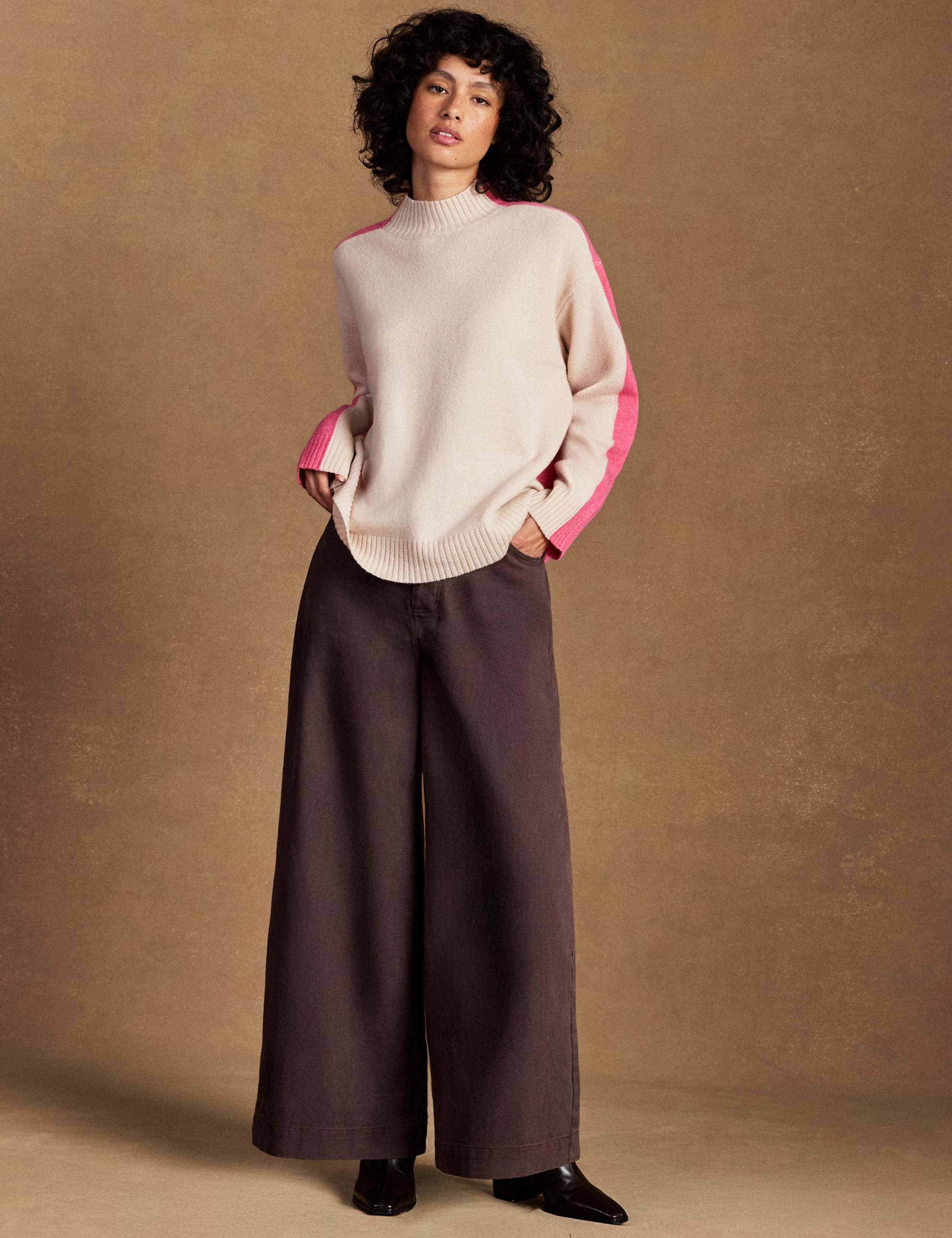 Pure Wool Colour Block Funnel Neck Jumper 2 of 5