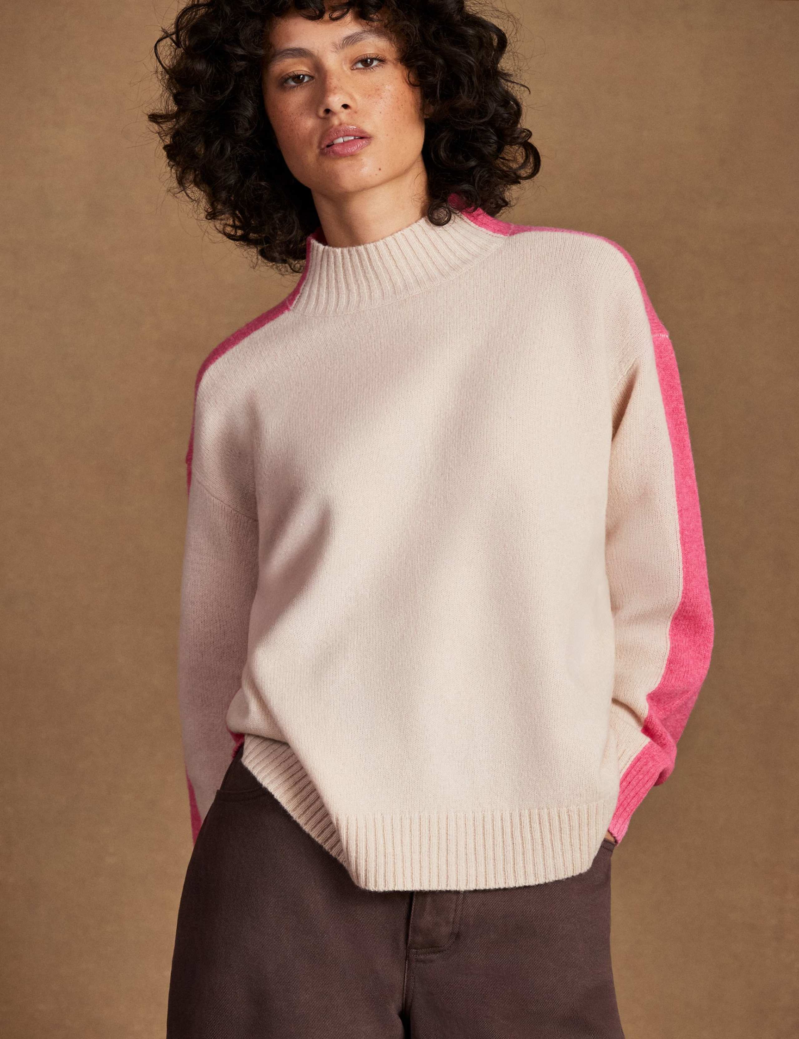 Pure Wool Colour Block Funnel Neck Jumper 4 of 5