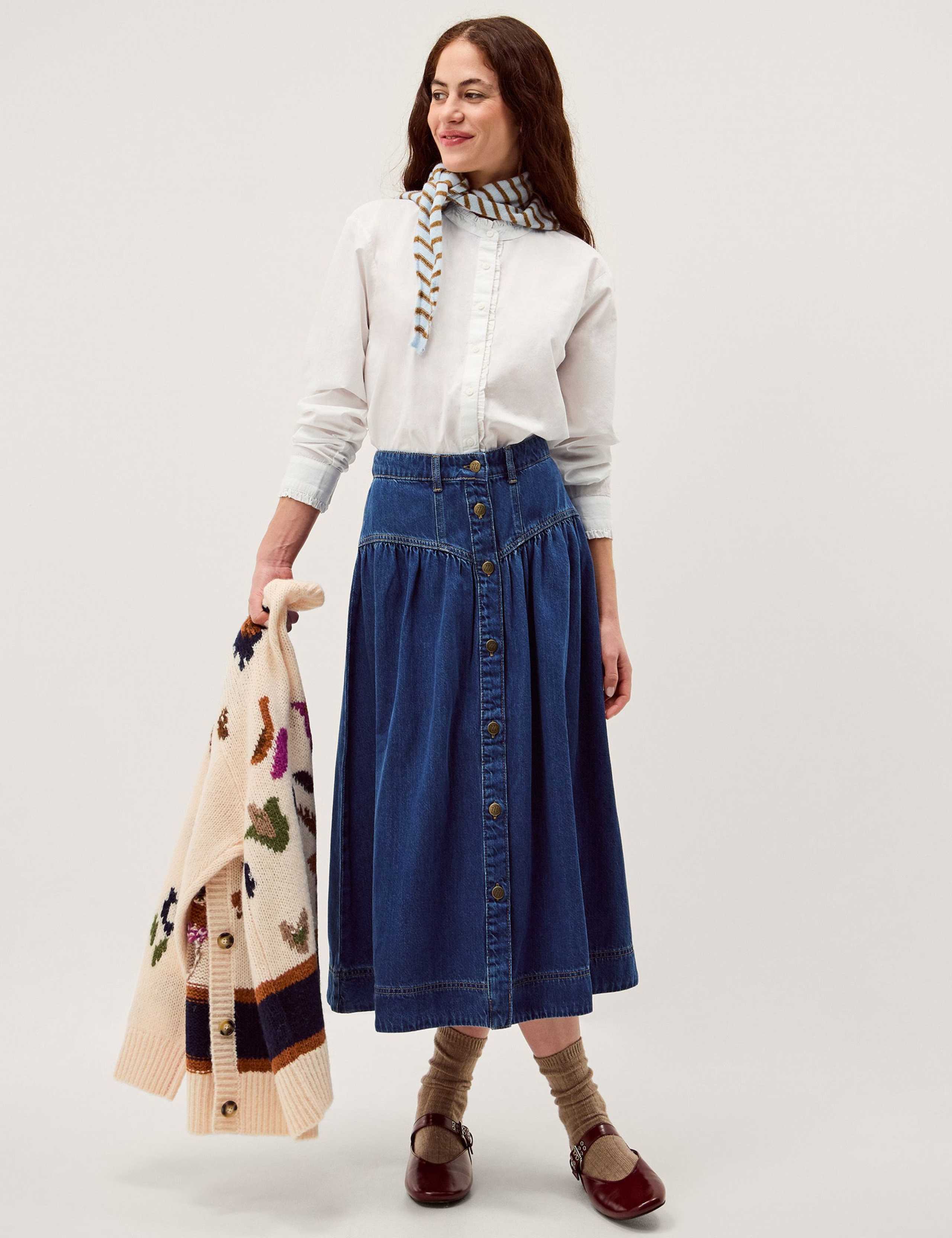 Pure Cotton Frill Neck Button Through Shirt 3 of 5