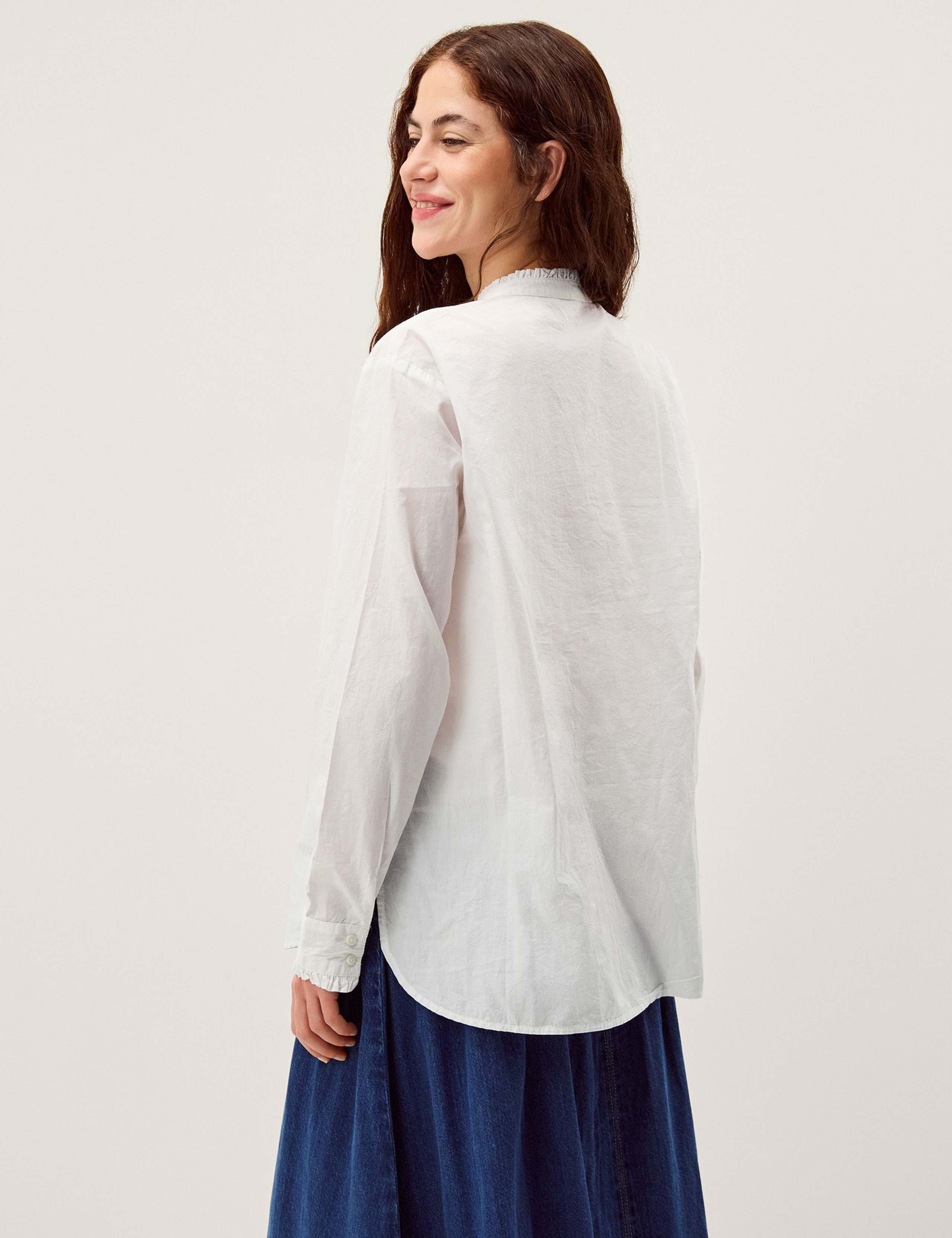 Pure Cotton Frill Neck Button Through Shirt 4 of 5