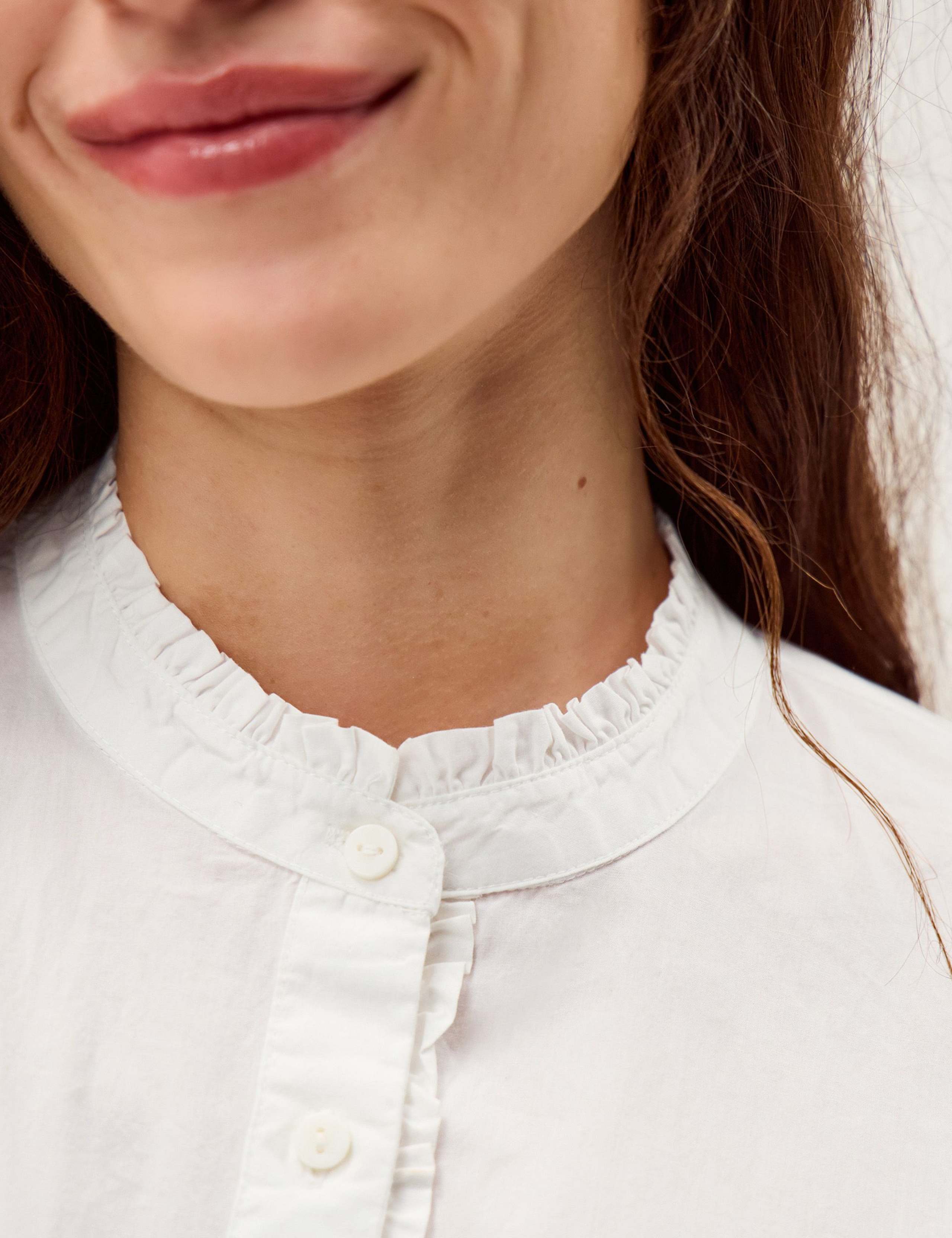 Pure Cotton Frill Neck Button Through Shirt 5 of 5