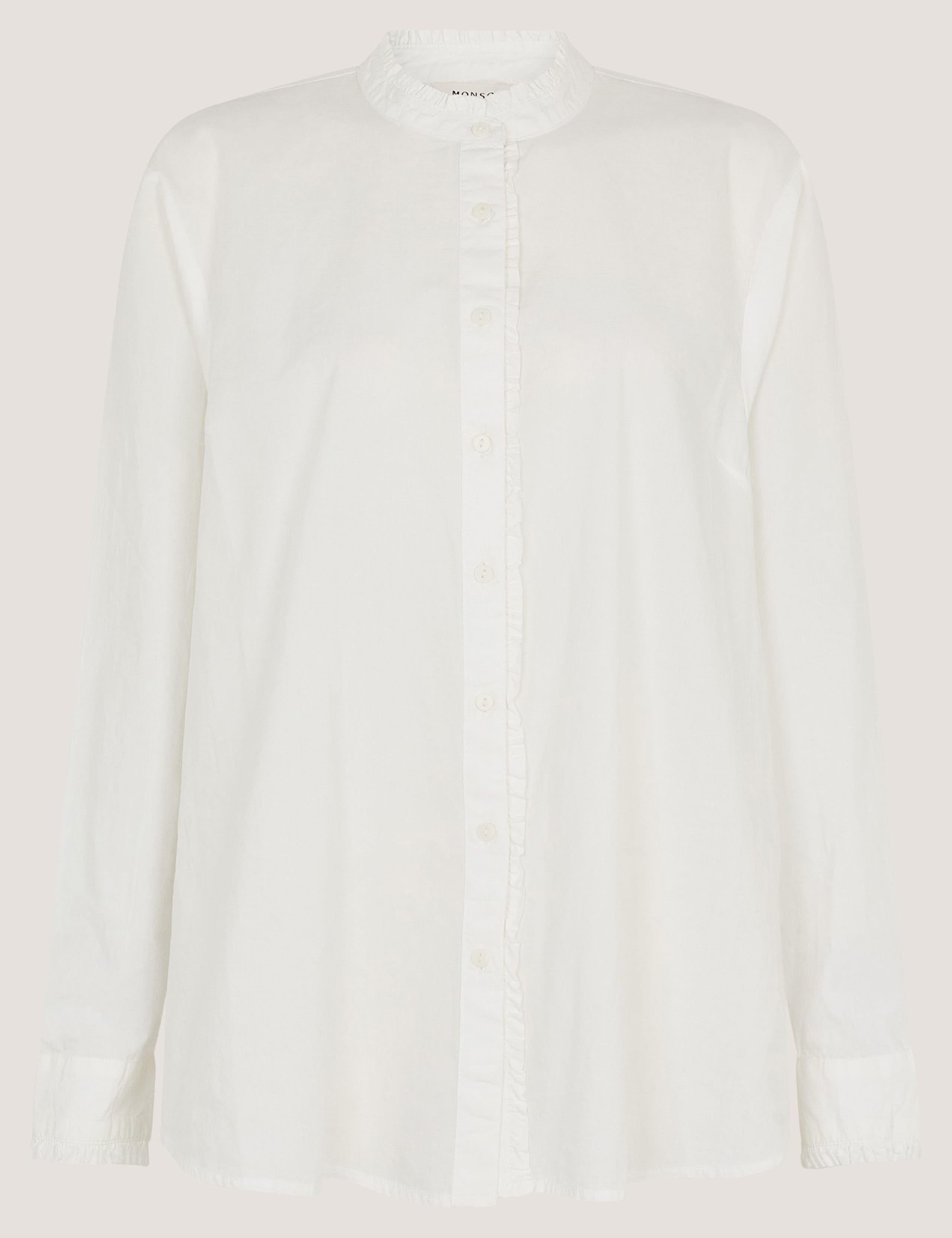 Pure Cotton Frill Neck Button Through Shirt 2 of 5