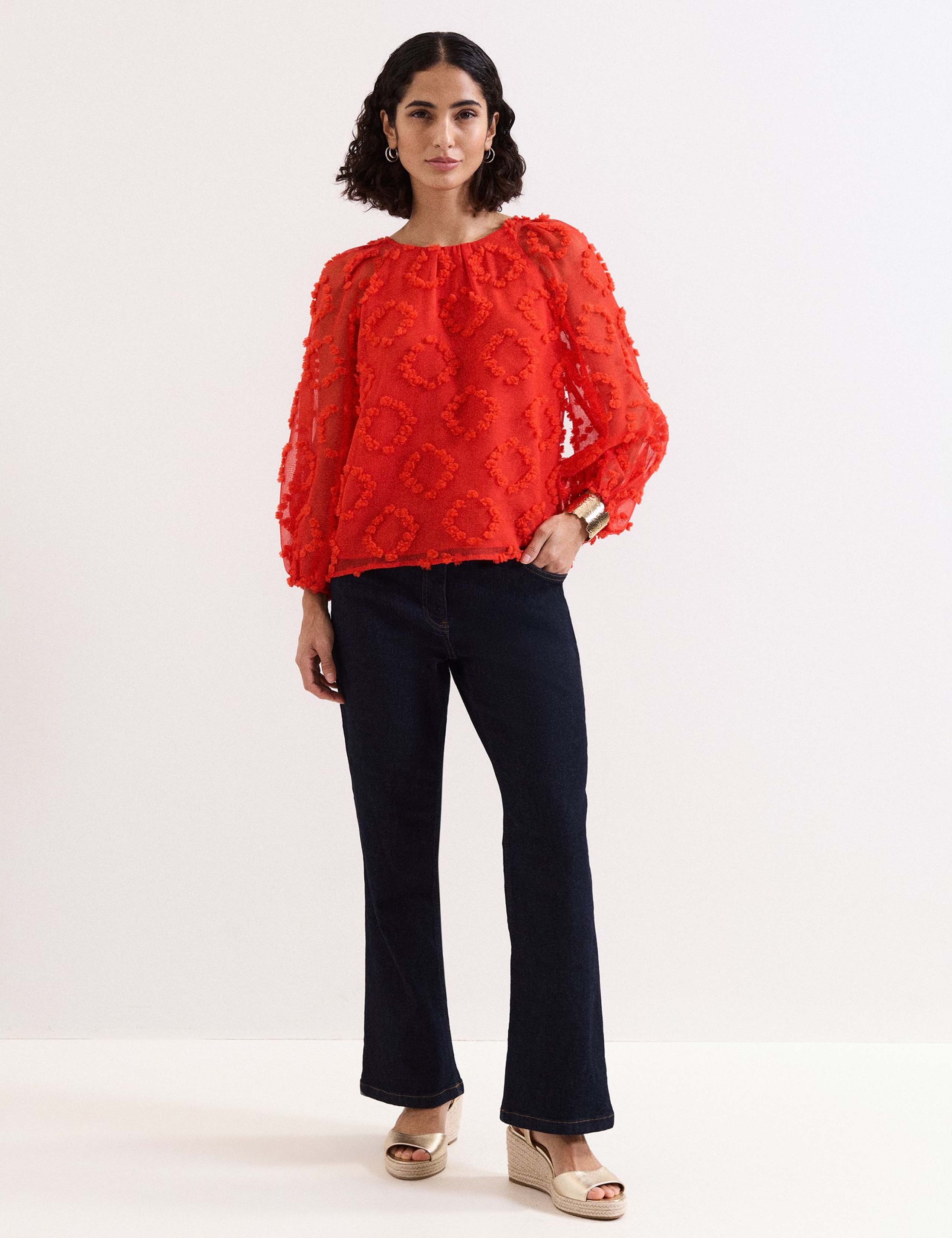Crepe Floral Textured Round Neck Blouse 3 of 6