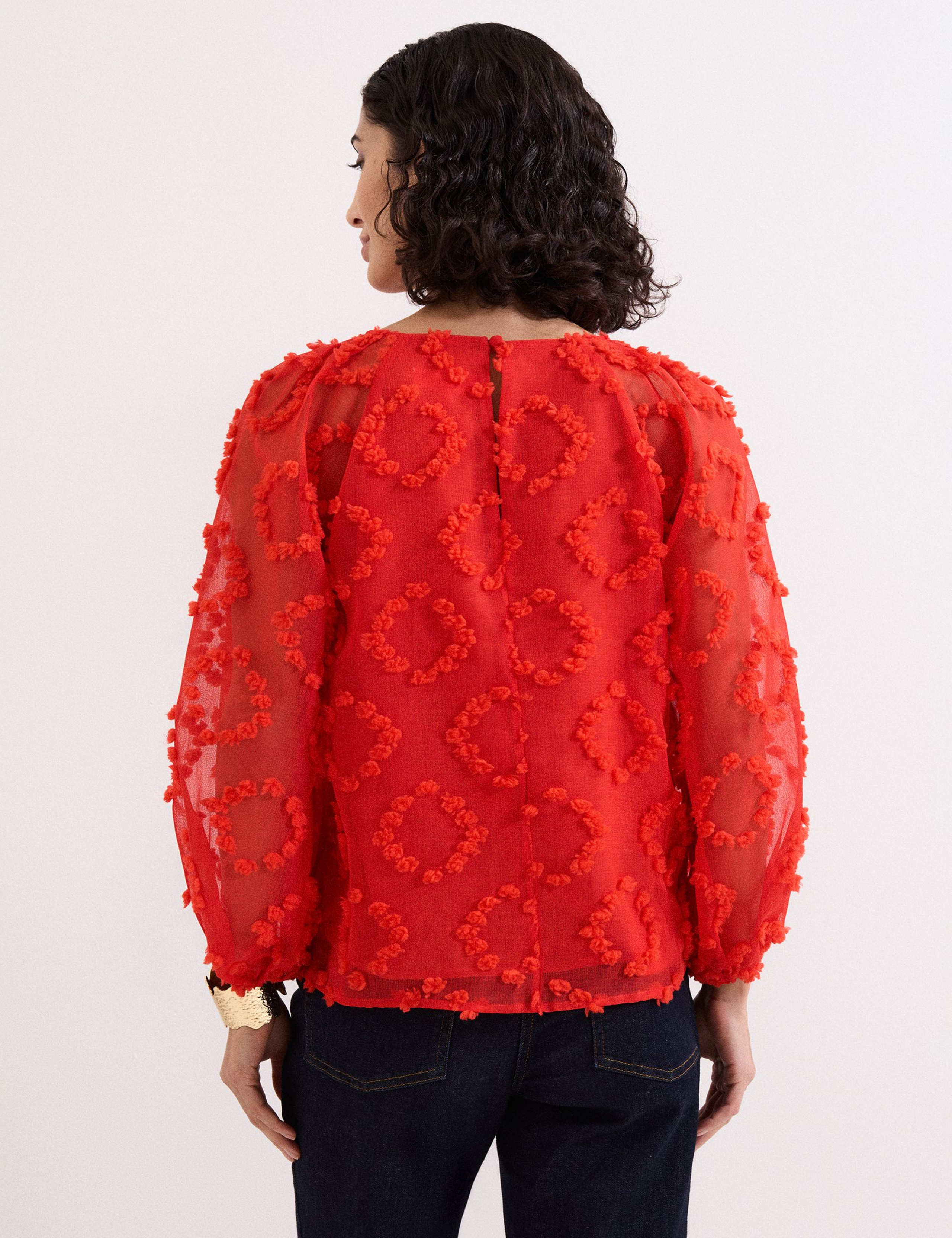 Crepe Floral Textured Round Neck Blouse 4 of 6