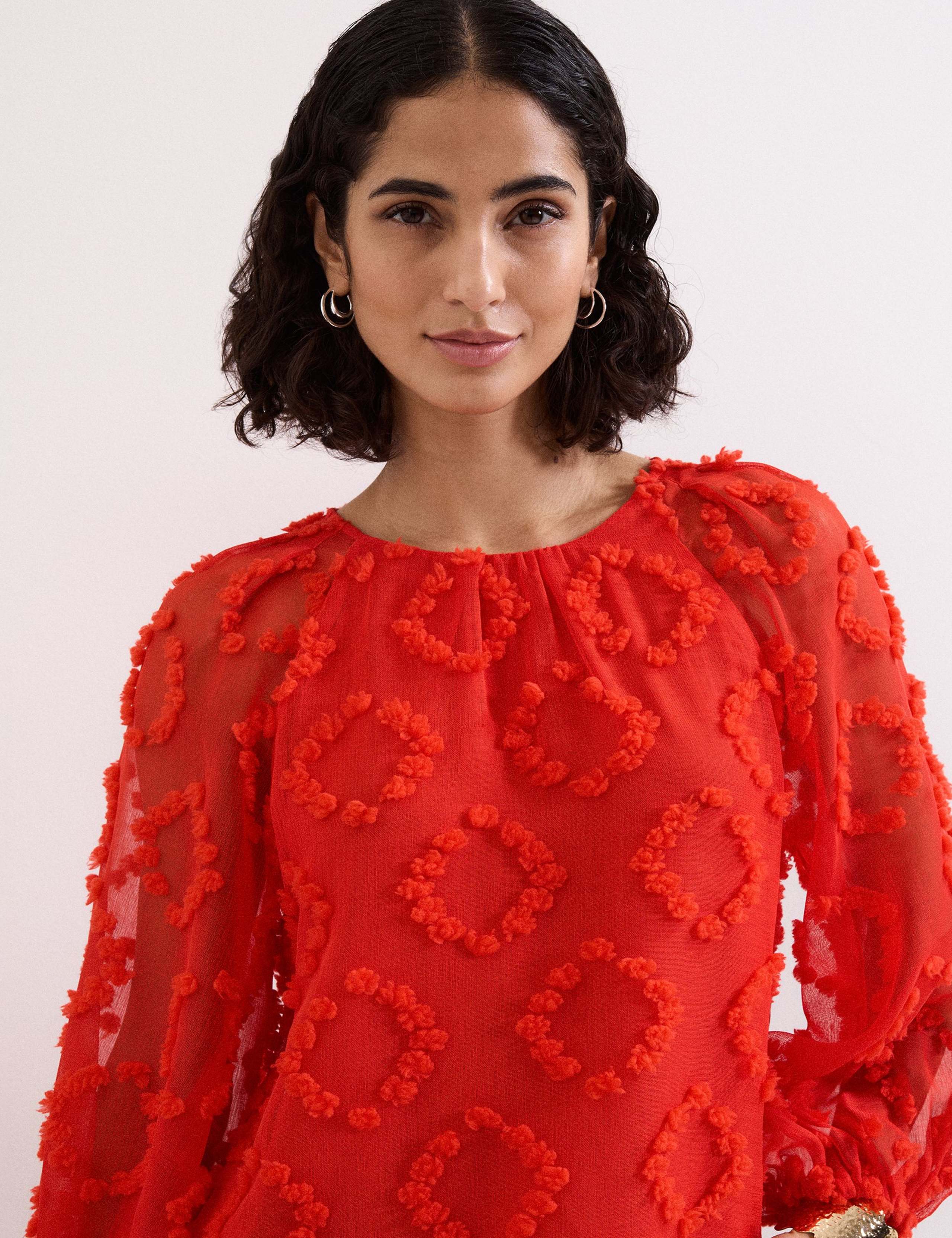 Crepe Floral Textured Round Neck Blouse 5 of 6