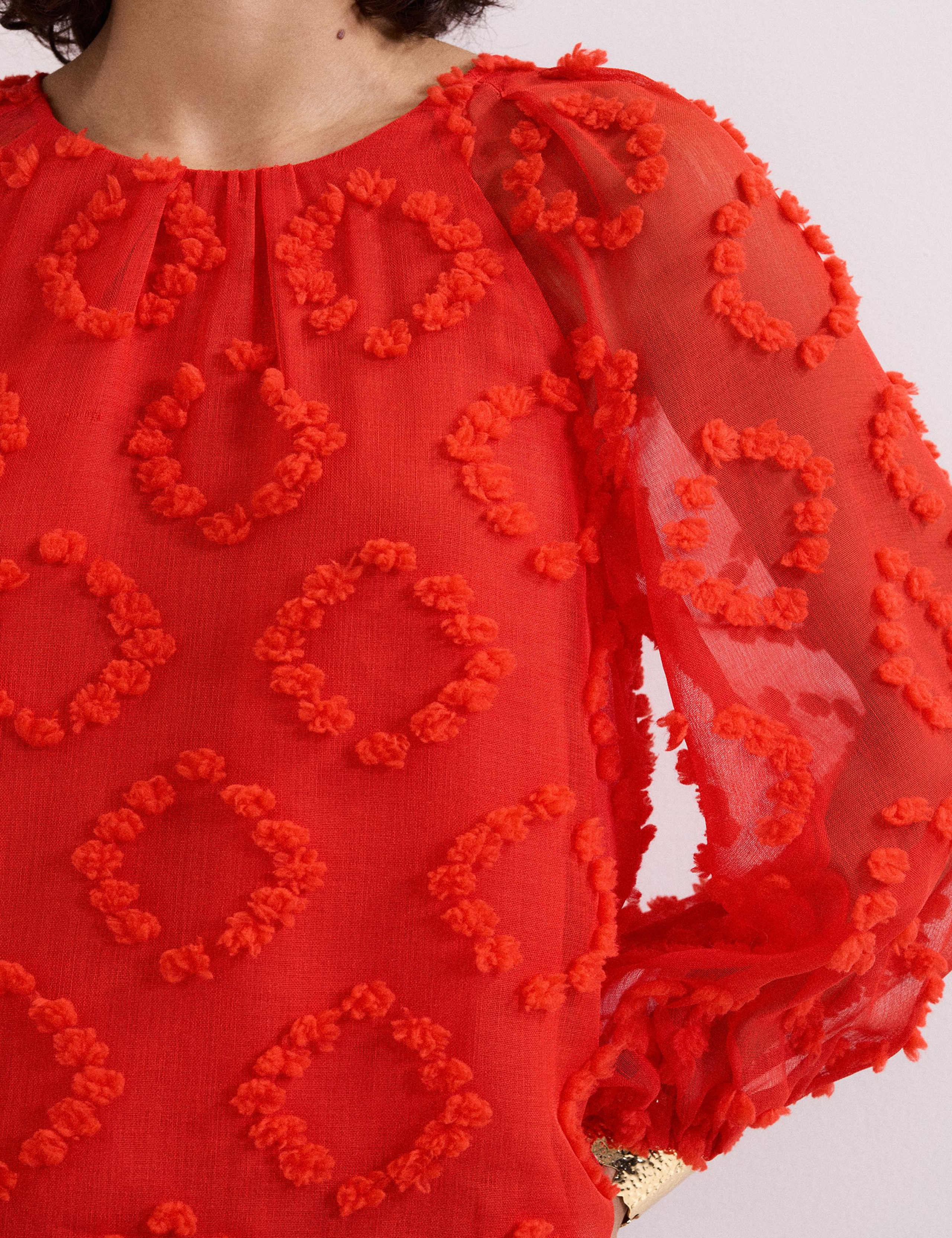 Crepe Floral Textured Round Neck Blouse 6 of 6