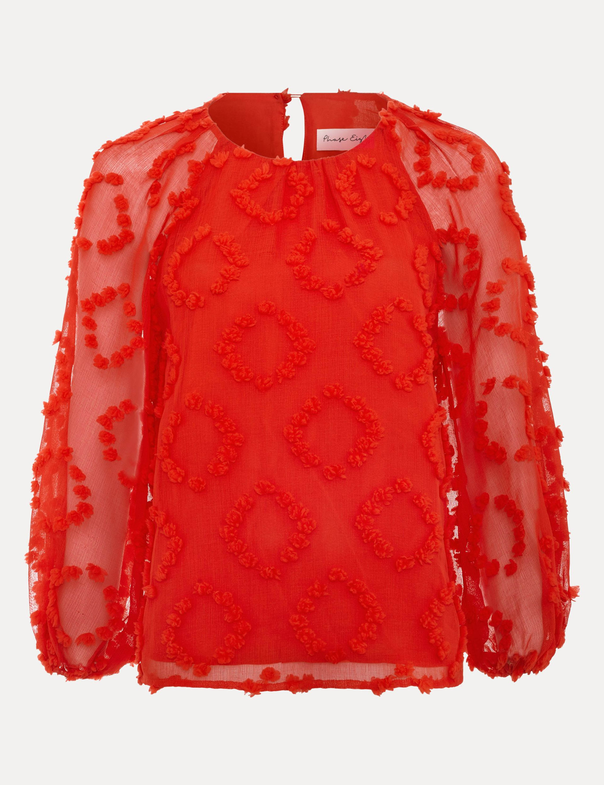 Crepe Floral Textured Round Neck Blouse 2 of 6