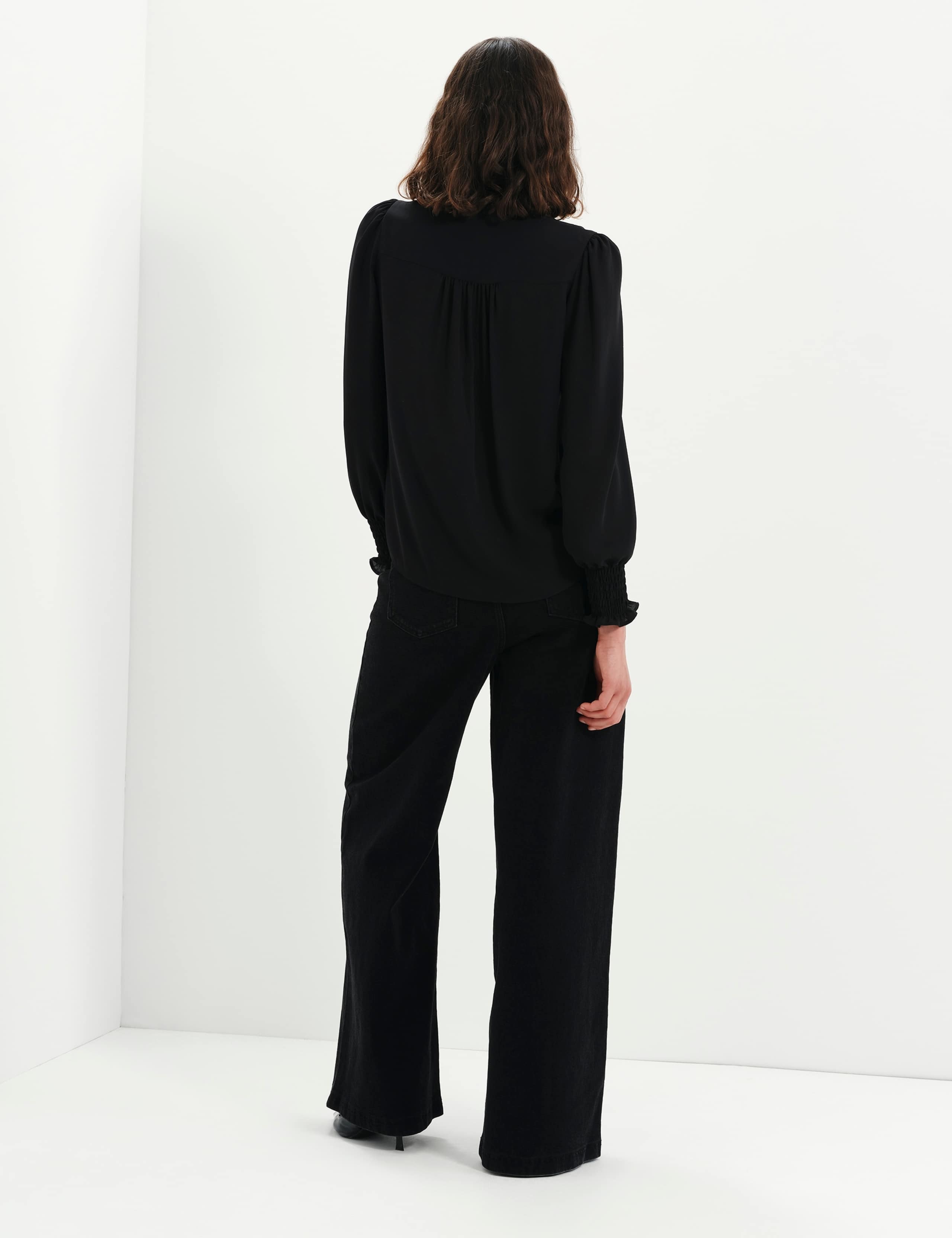 Tie Neck Button Through Blouson Sleeve Blouse 4 of 8