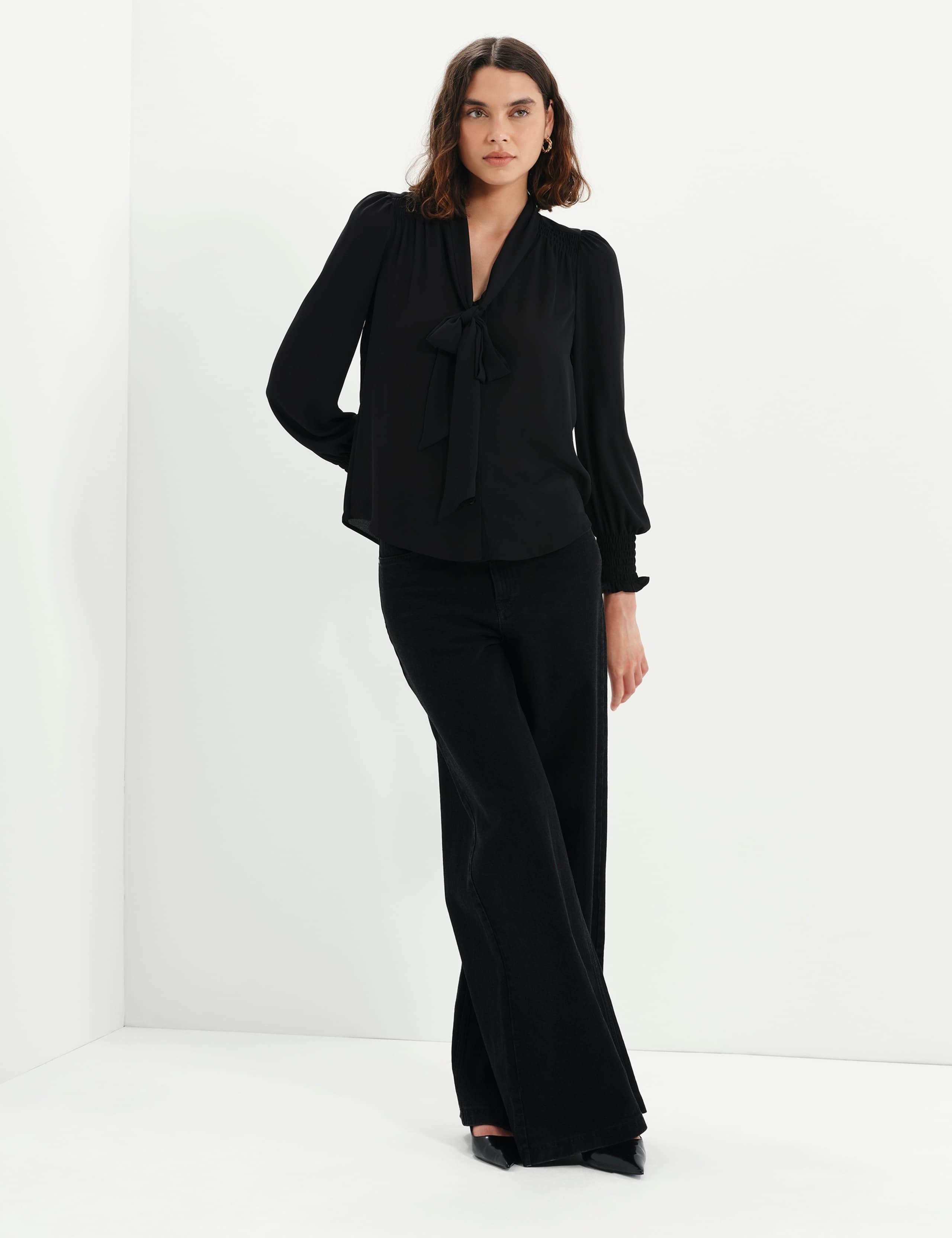 Tie Neck Button Through Blouson Sleeve Blouse 5 of 8