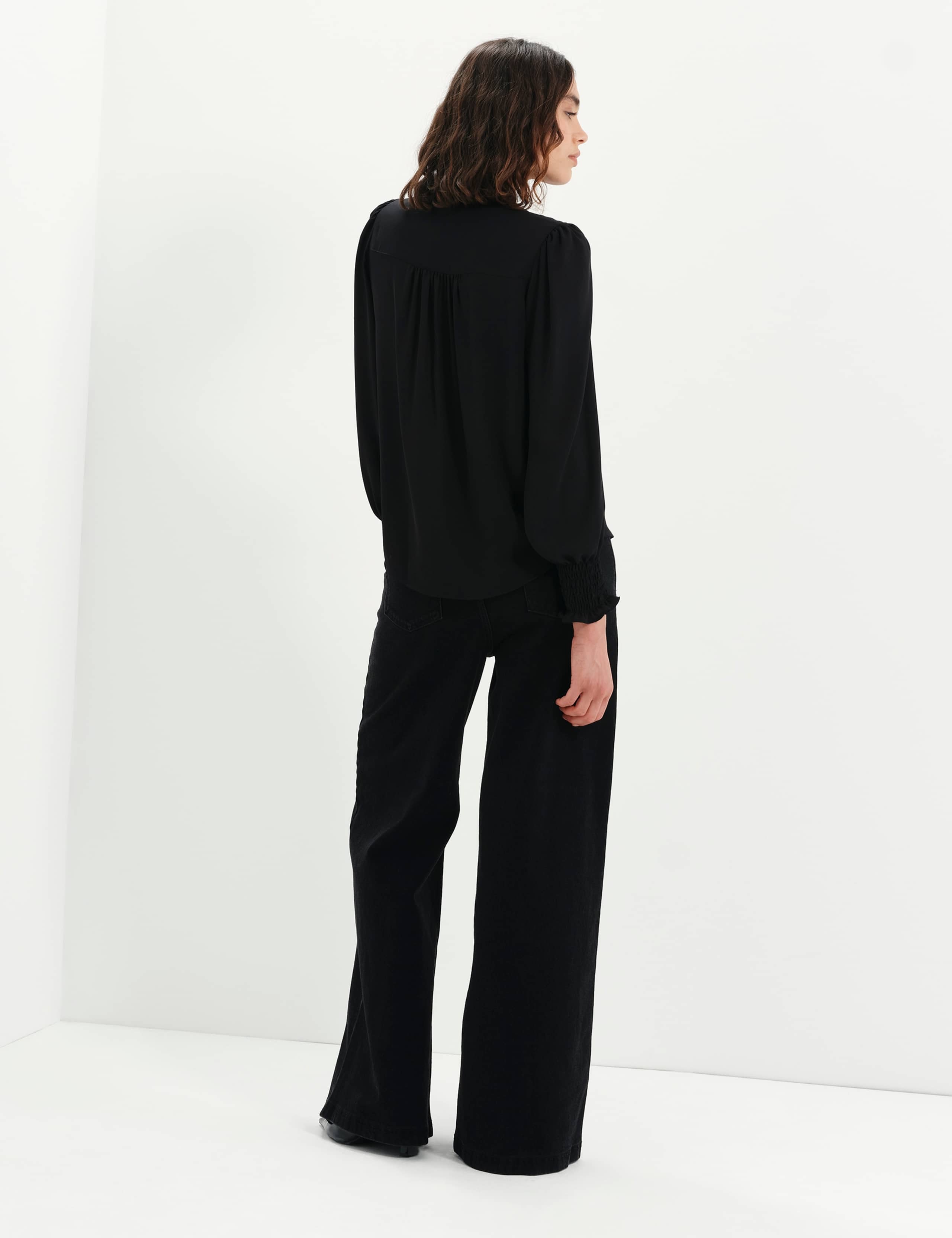 Tie Neck Button Through Blouson Sleeve Blouse 8 of 8