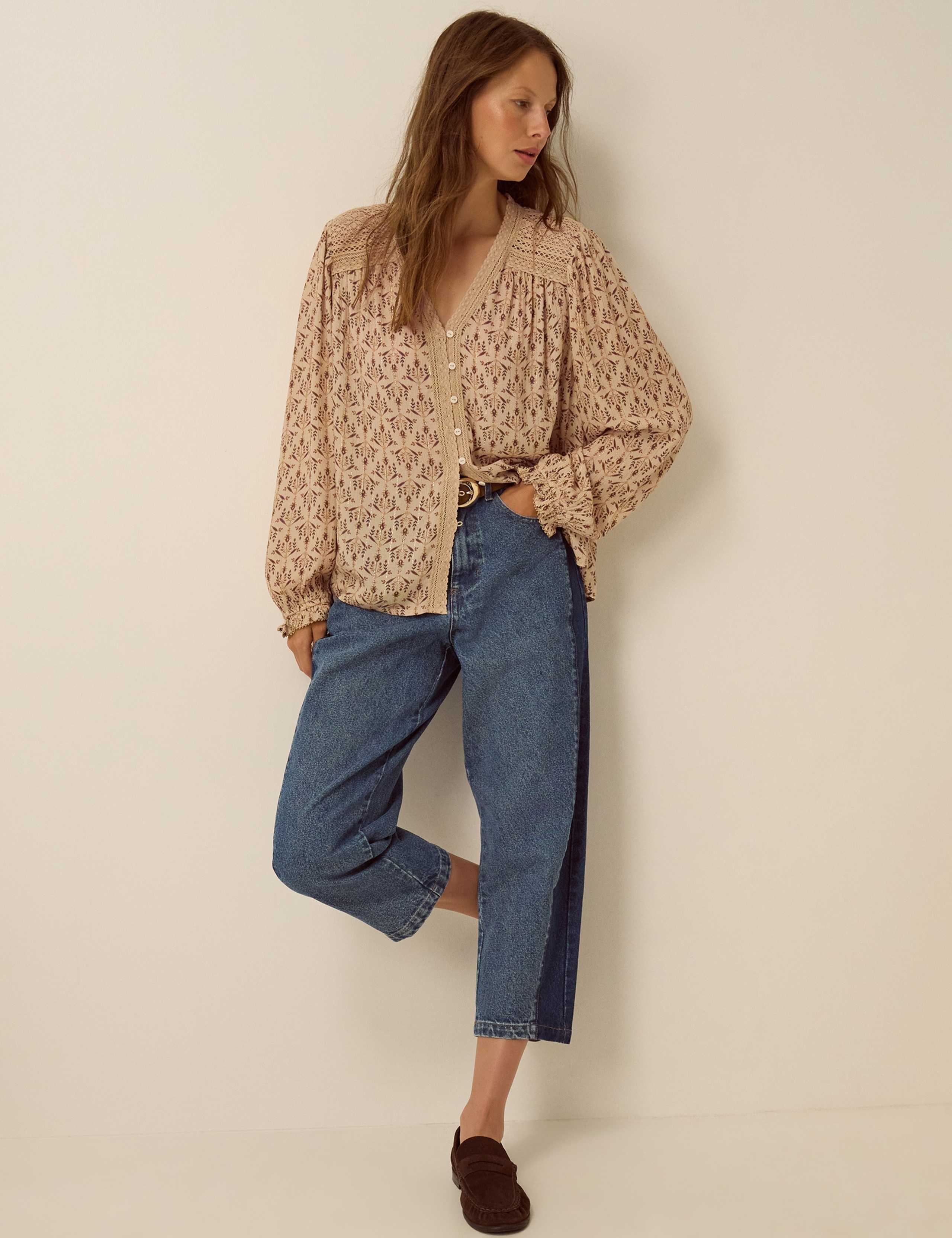 Printed Button Front V Neck Shirt 2 of 5