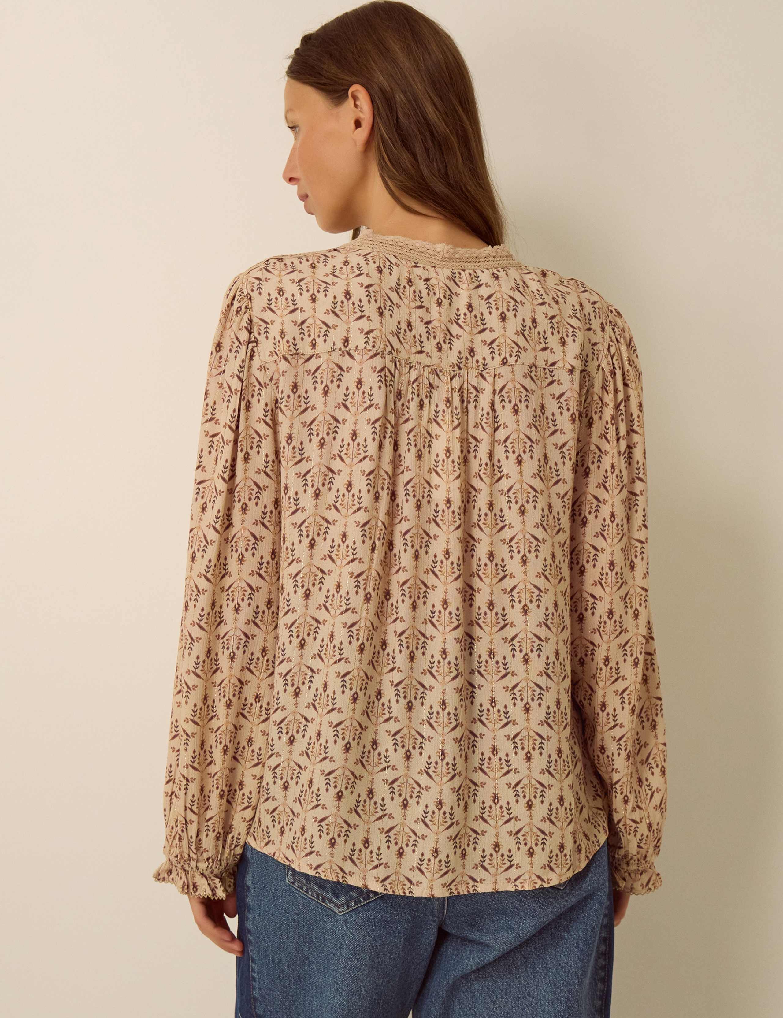 Printed Button Front V Neck Shirt 3 of 5