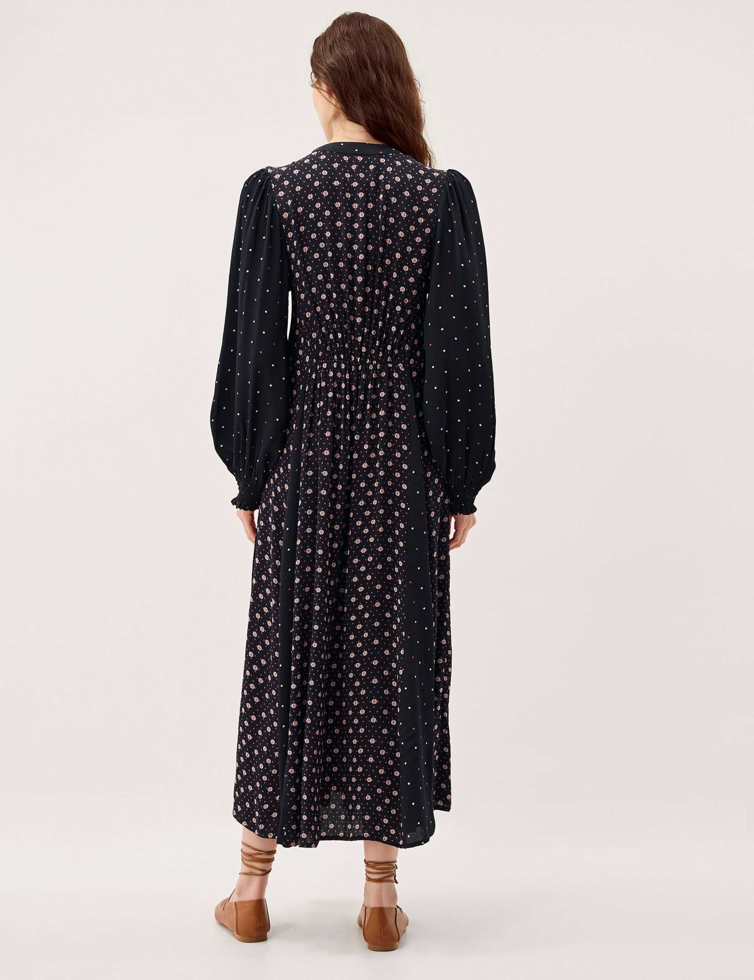 Floral Tie Neck Midi Tea Dress 3 of 5